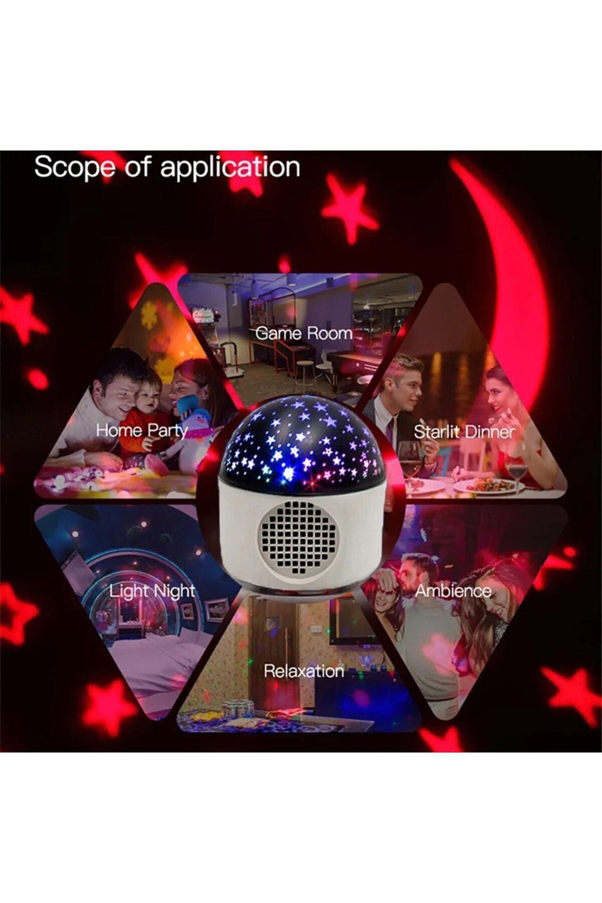 Bluetooth Hoparlör Led Sihirli Disko Topu - Star Master Yıldızlı-Aylı Gece Lambası