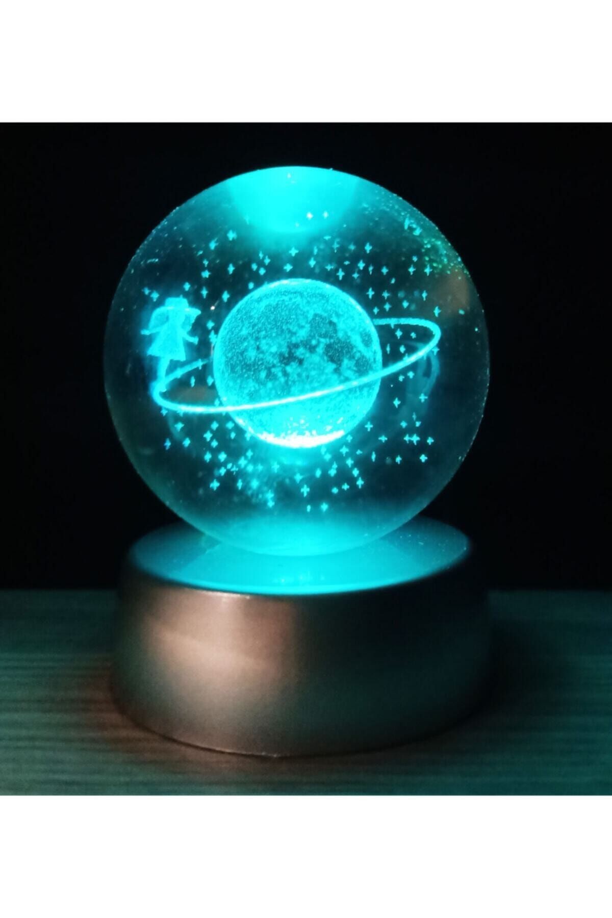 3d Samanyolu Temalı Satürn Kız Işıklı Cam Küre