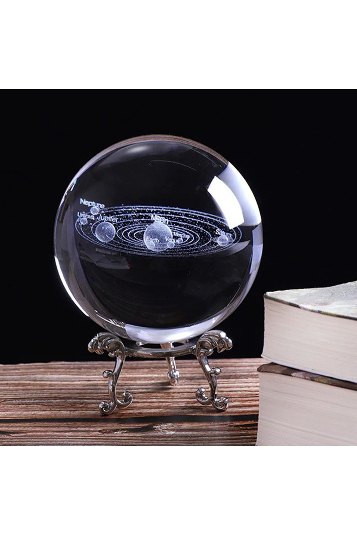 Dekoratif Metal Ayaklı Güneş Sistemi 3d Cam Küre