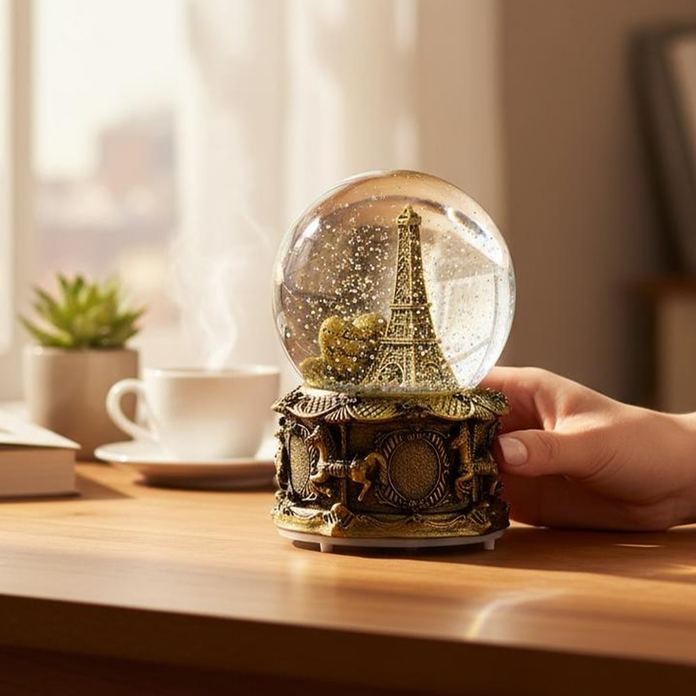 Eyfel Temalı Büyük Boy Püskürtmeli Müzikli Işıklı Kar Küresi