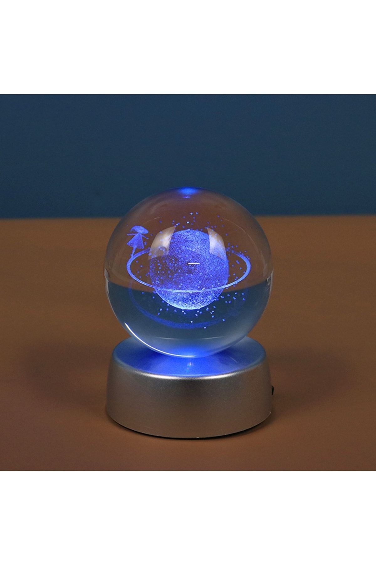 2'li Satürn Kız Ve Astronot Işıklı Cam Küre 8cm*6cm