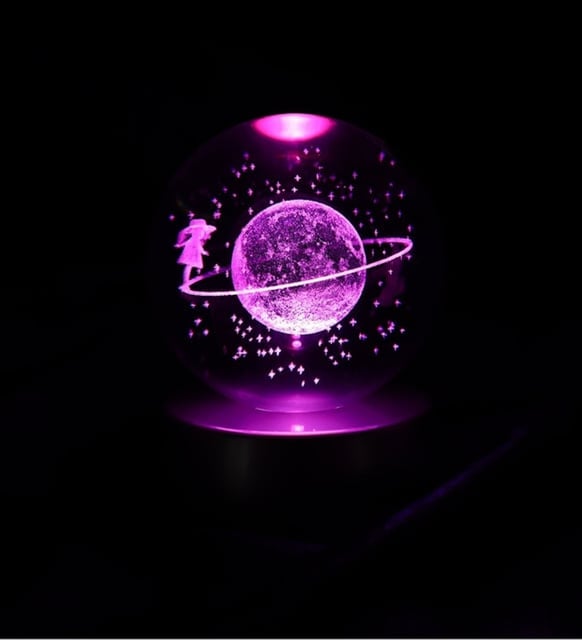 Kişiye Özel Satürn Kız Işıklı Cam Küre & İstiridye İçinde Gerçek İnci Kolye