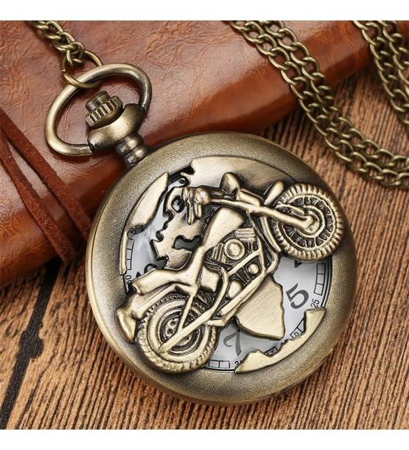 Kişiye Özel Retro Motosiklet Görünümlü Quartz Köstekli Saat