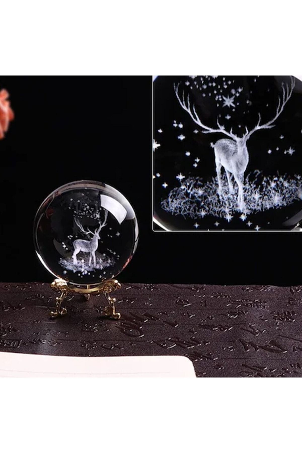 Geyik Temalı 3d Renkli Işıklı Cam Küre