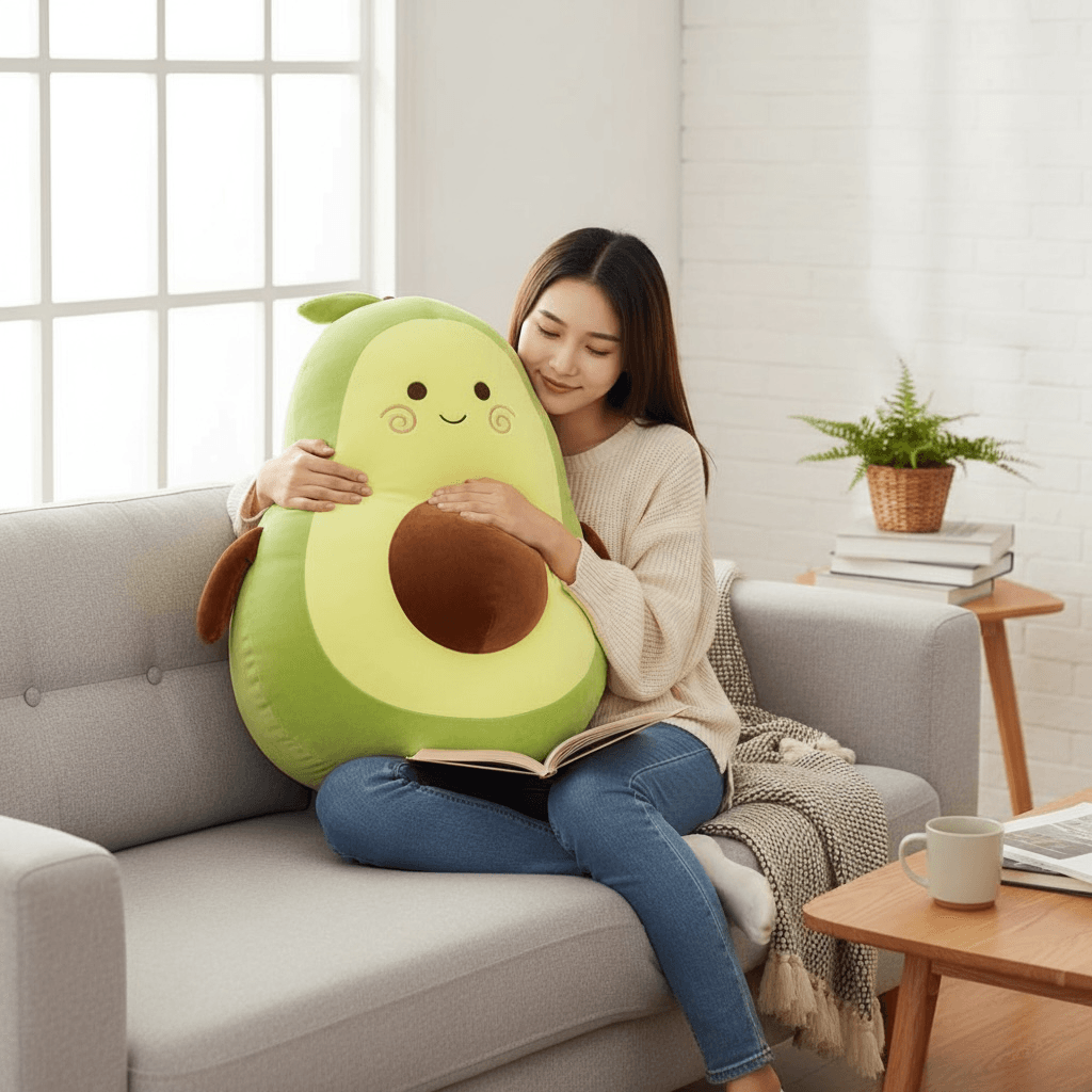 2'li Dev Boy Sevimli Avokado Peluş Yastık ve Orta Boy Avokado