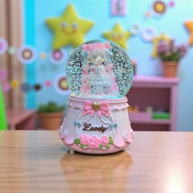 Sevimli Kız Büyük Boy Püskürtmeli Müzikli Işıklı Kar Küresi
