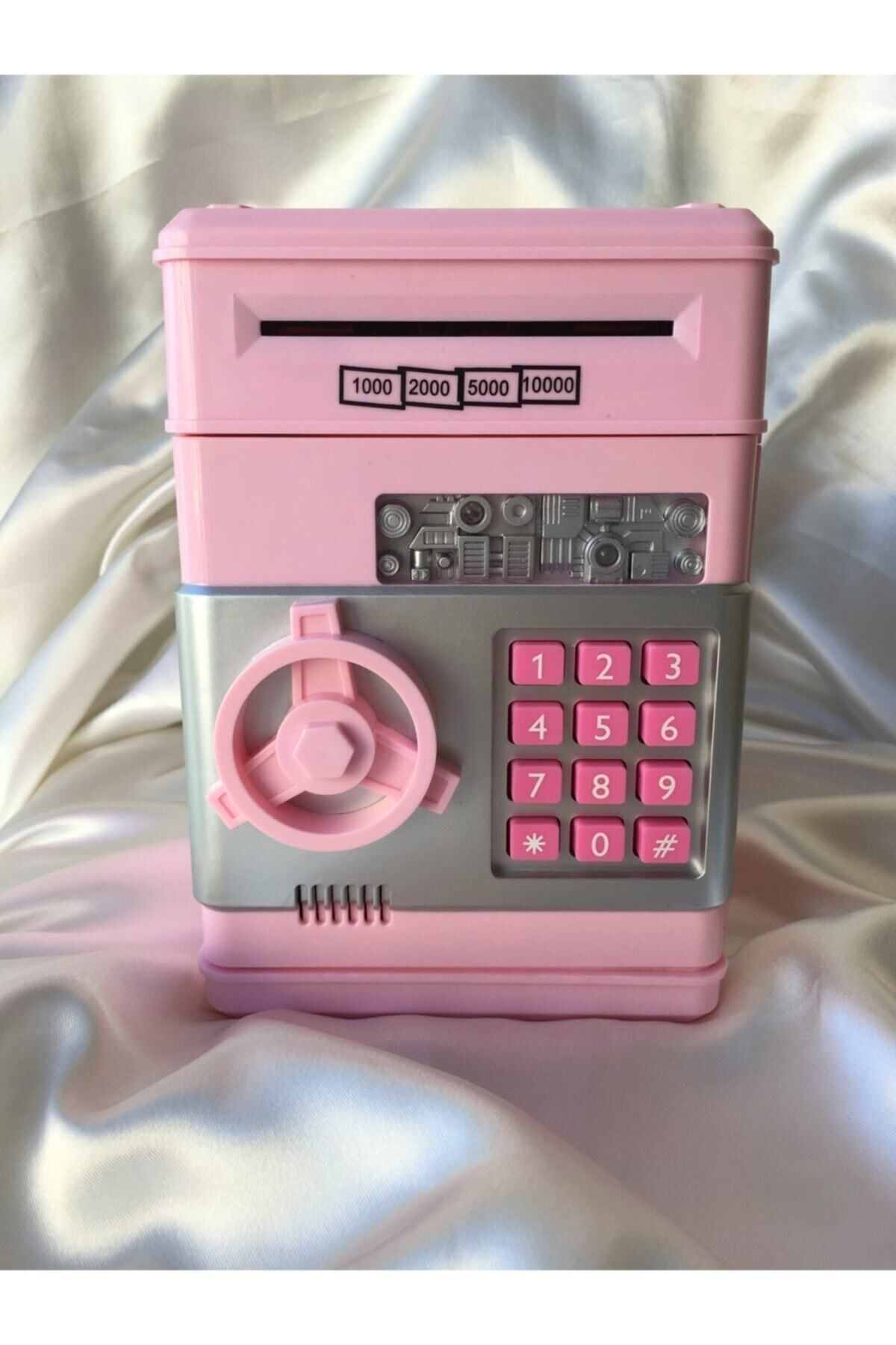 Pembe Renk Atm Şifreli Otomatik Kağıt Para Alan Kasa Kumbara
