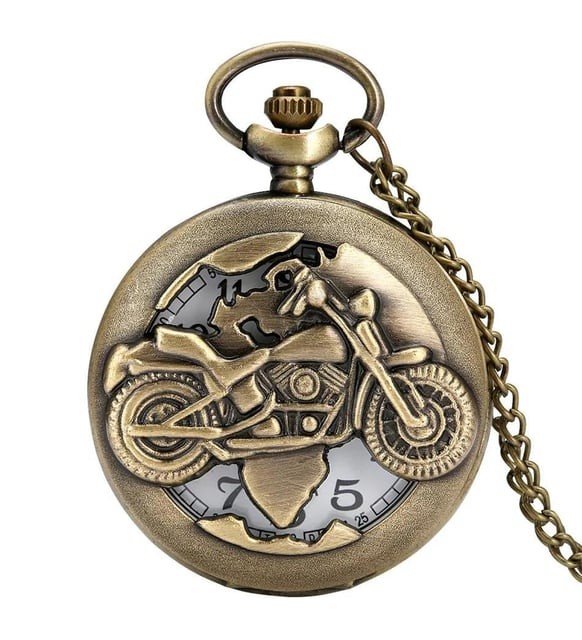 Kişiye Özel Retro Motosiklet Görünümlü Quartz Köstekli Saat