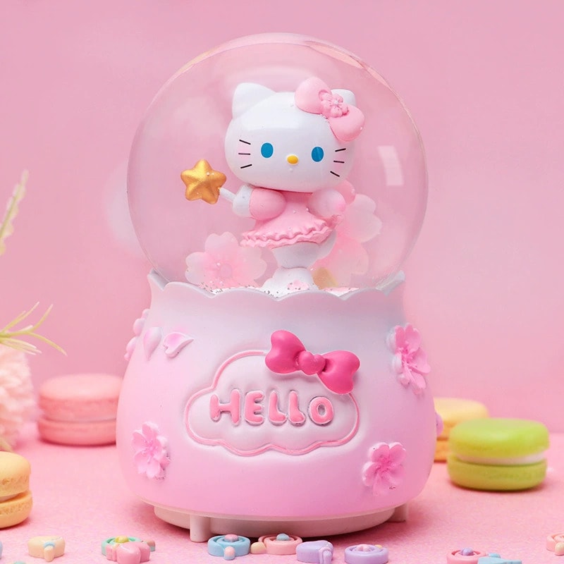 Hello Kıtty Pembe Işıklı Müzikli Püskürtmeli Büyük Boy Kar Küresi