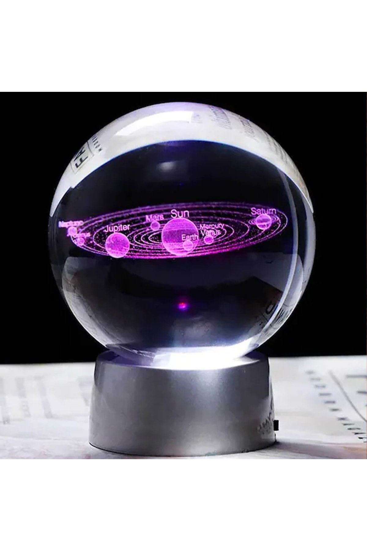 3d Gezegen Renk Değiştiren Işıklı Kristal Küre