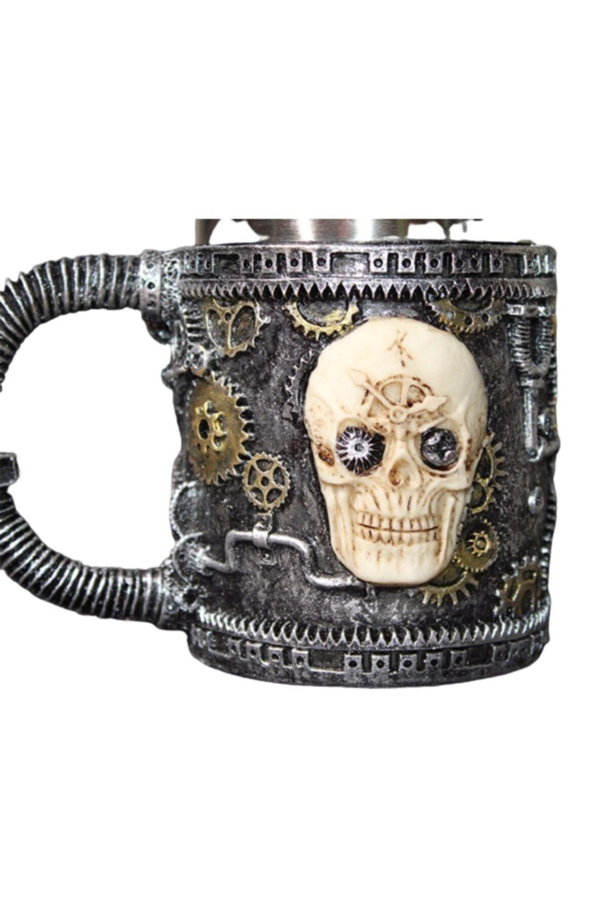 3 Boyutlu Kabartmalı Kuru Kafa Iskelet Steampunk Kupa Bardak
