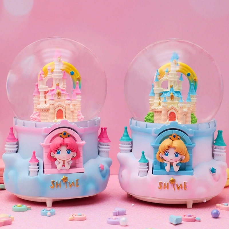 Prenses Ve Şato Temalı Işıklı Müzikli Püskürtmeli Büyük Boy Kar Küresi