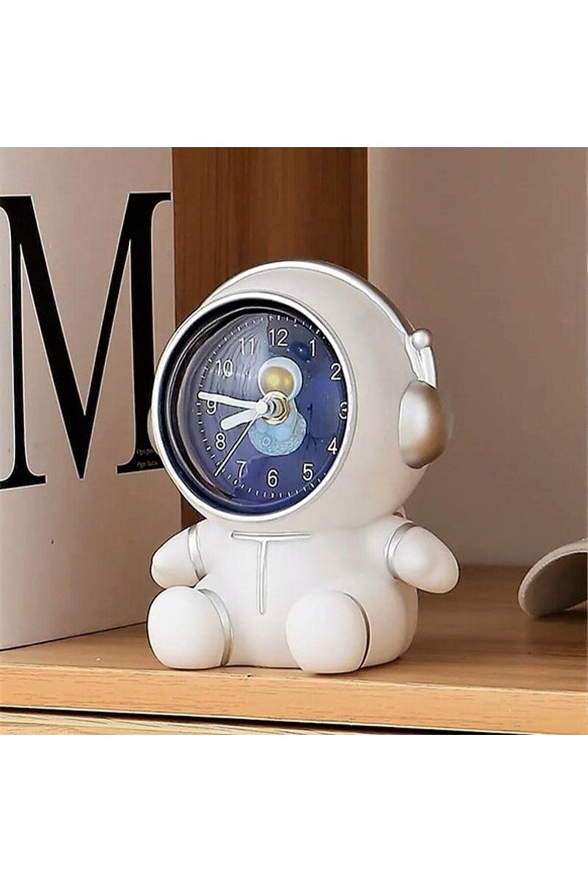 Astronot Şeklinde Kumbaralı Masa Saati 17*14cm -Beyaz