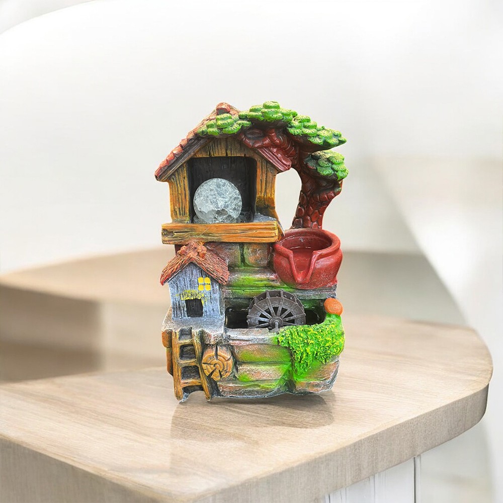 Dekoratif Mini Şelale Görünümlü Masaüstü Saksı ve Süs Evi – LED Işıklı