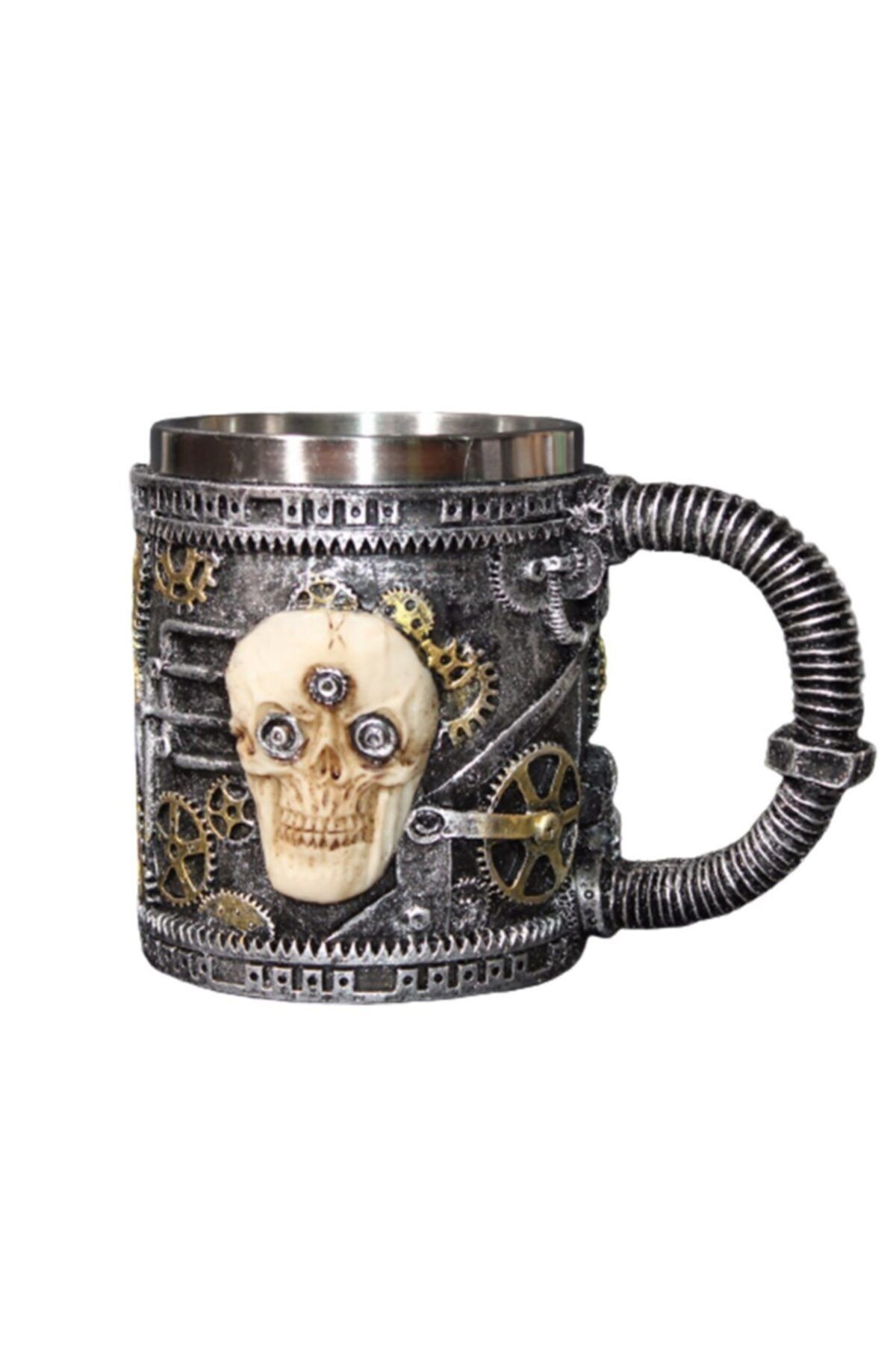 3 Boyutlu Kabartmalı Kuru Kafa Iskelet Steampunk Kupa Bardak