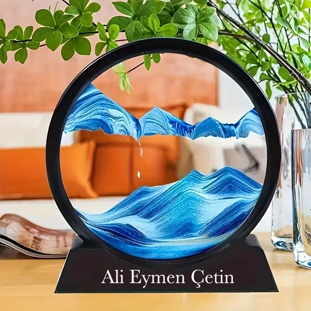 İsme Özel Mavi Derin Deniz Kum Manzarası 3D Hızlı Kum Sanatı