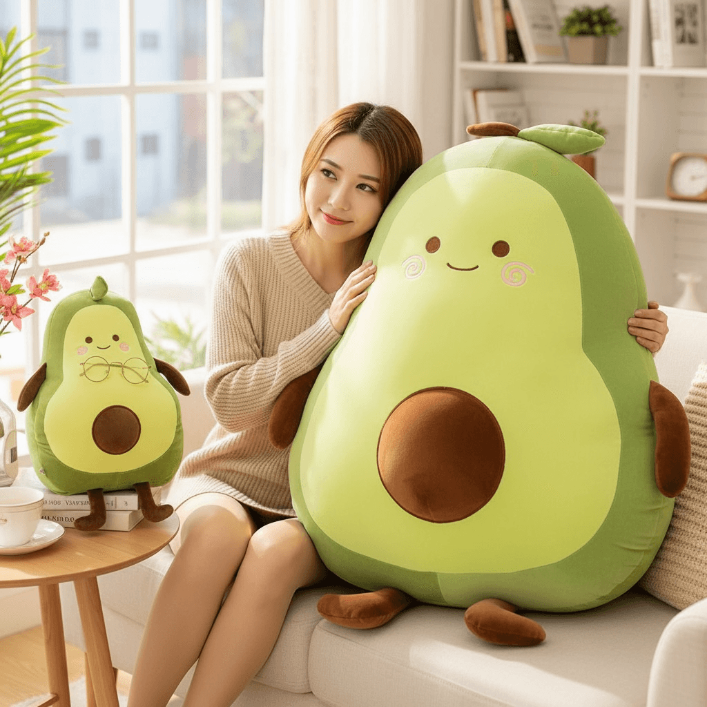 2'li Dev Boy Sevimli Avokado Peluş Yastık ve Orta Boy Avokado