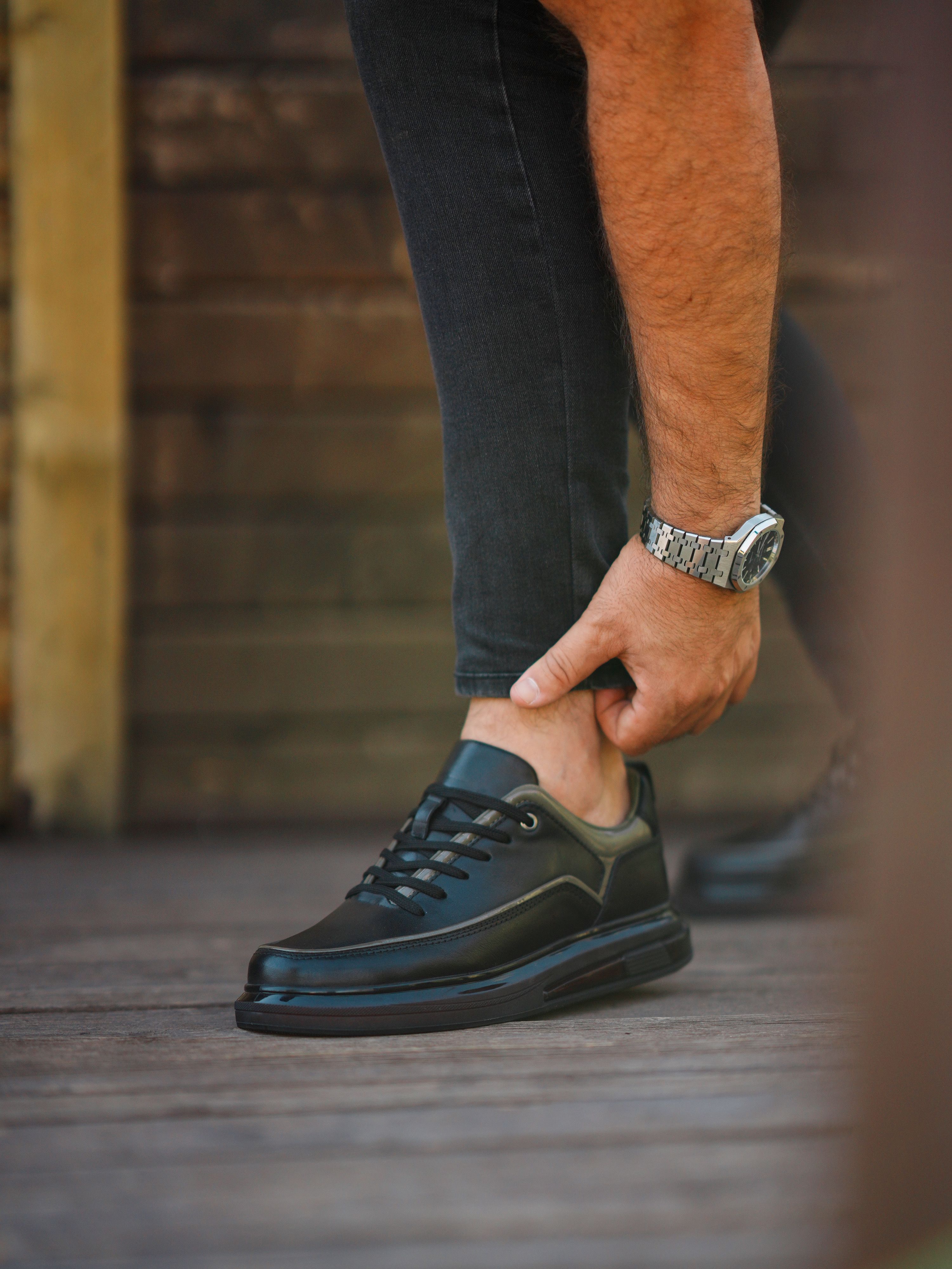 HAKİKİ DERİ AİR TABAN GÜNLÜK ERKEK SNEAKER AYAKKABI - Siyah