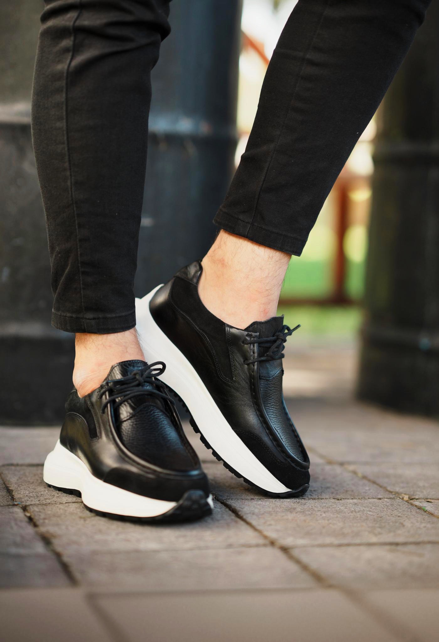 DUBLİN HAKİKİ DERİ EVA TABAN GÜNLÜK ERKEK SNEAKER AYAKKABI - Siyah