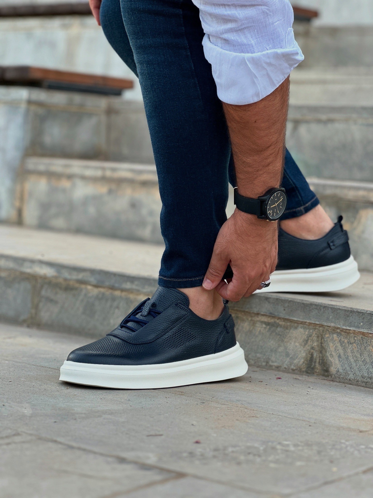 NAMEL HAKİKİ DERİ AİR TABAN GÜNLÜK ERKEK SNEAKER AYAKKABI - Lacivert