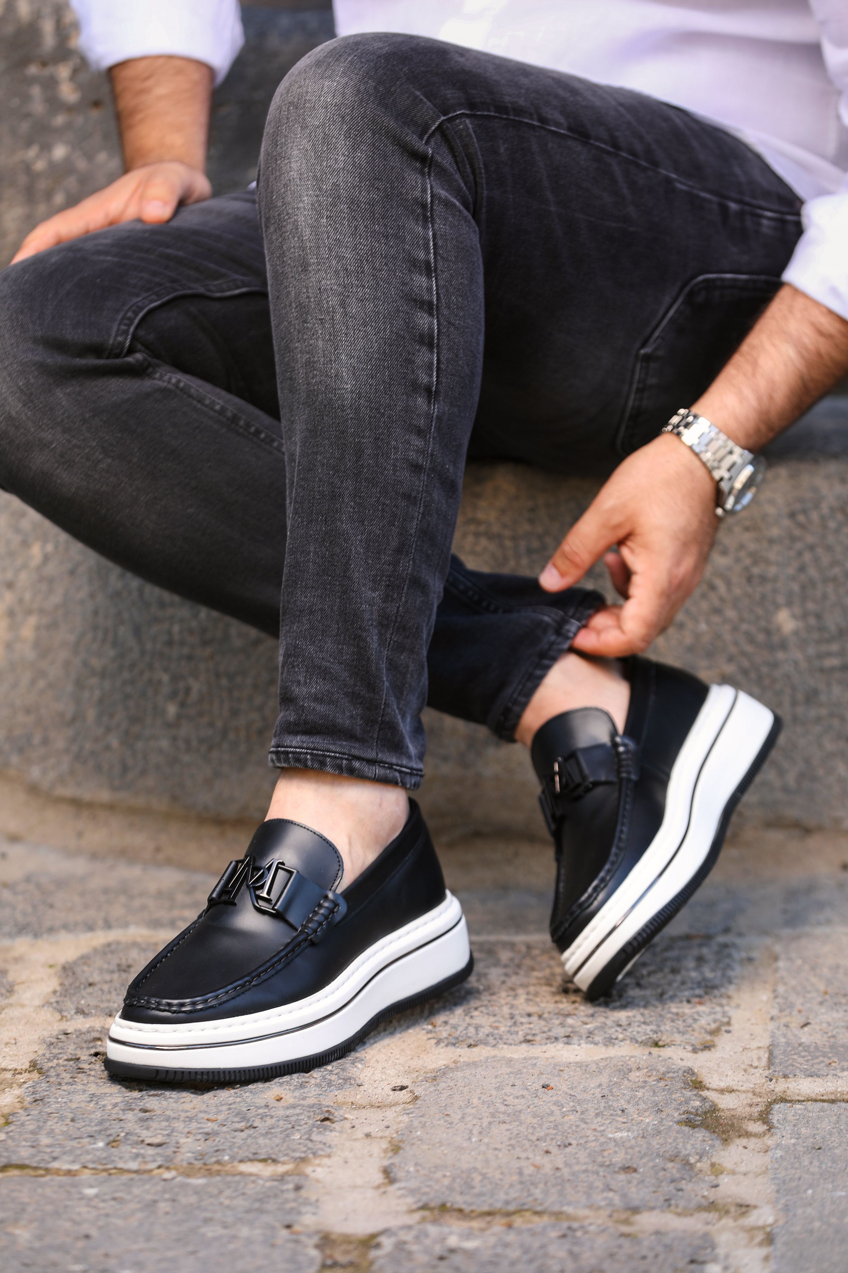 DELİVA HAKİKİ DERİ EVA TABAN GÜNLÜK ERKEK SNEAKER AYAKKABI - Siyah