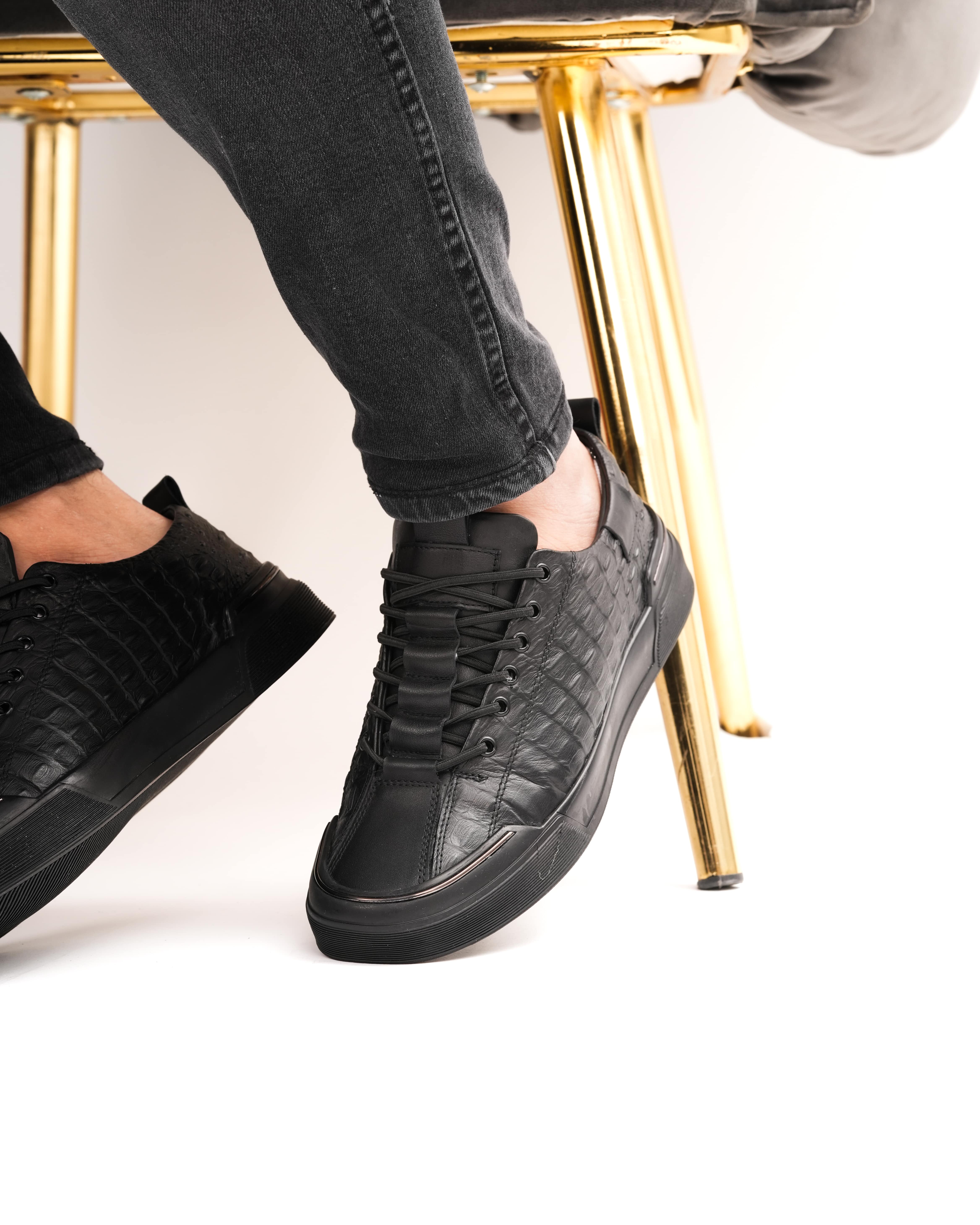 KROK HAKİKİ DERİ GÜNLÜK ERKEK SNEAKER AYAKKBI - Siyah