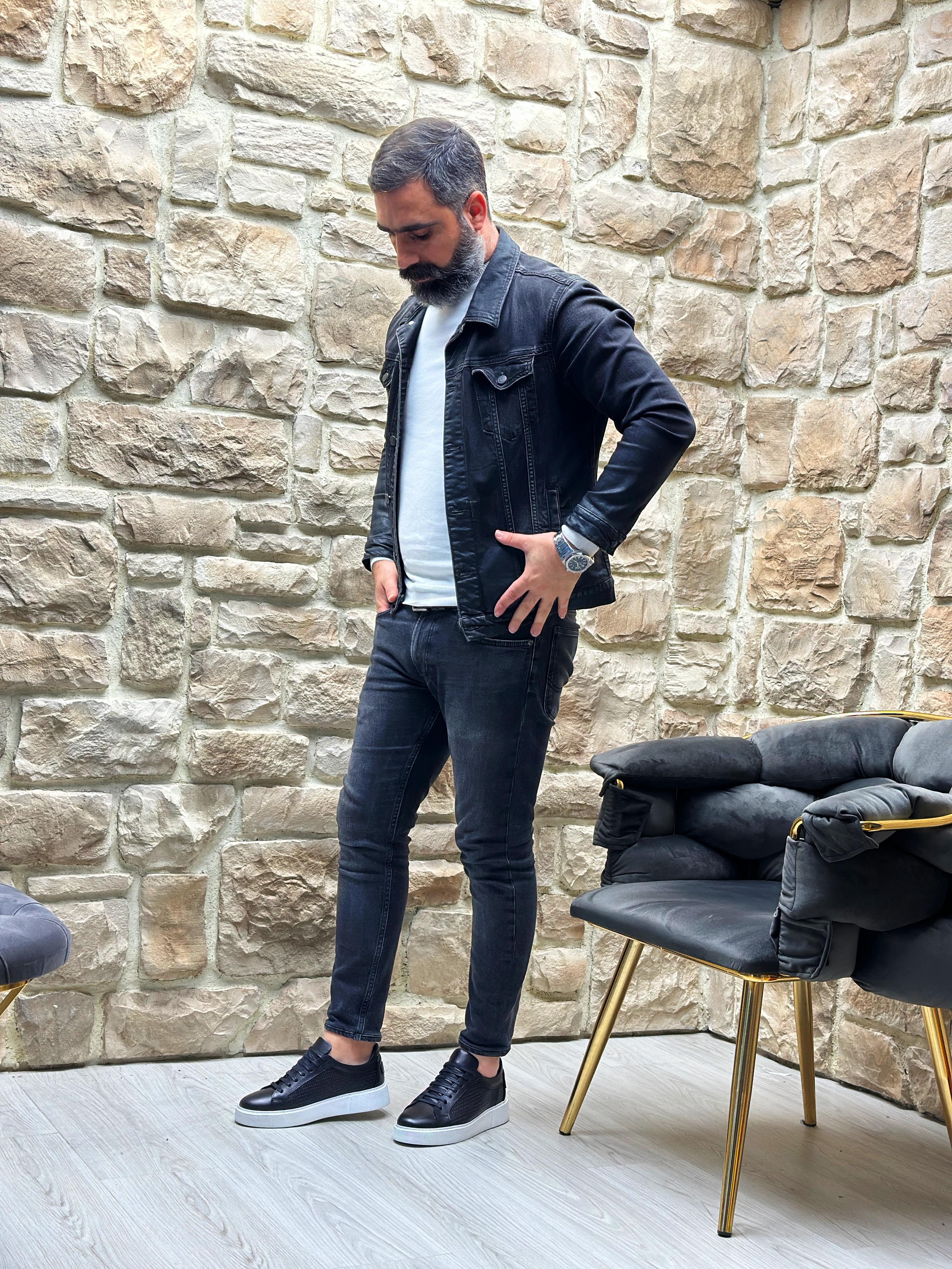 NEZAK HAKİKİ DERİ EVA TABAN ERKEK SNEAKER AYAKKABI - Siyah