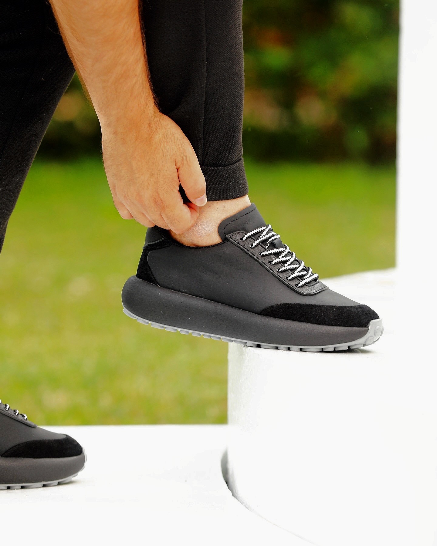 HAKİKİ DERİ AİR TABAN GÜNLÜK ERKEK SNEAKER AYAKKABI - Siyah