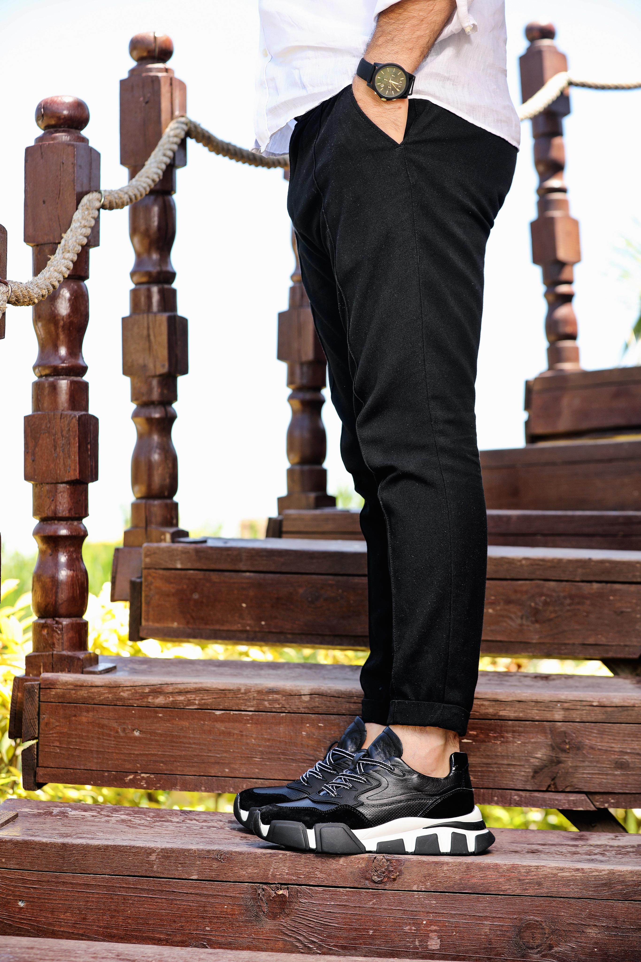 HAKİKİ DERİ EVA TABAN GÜNLÜK ERKEK SNEAKER AYAKKABI - Siyah
