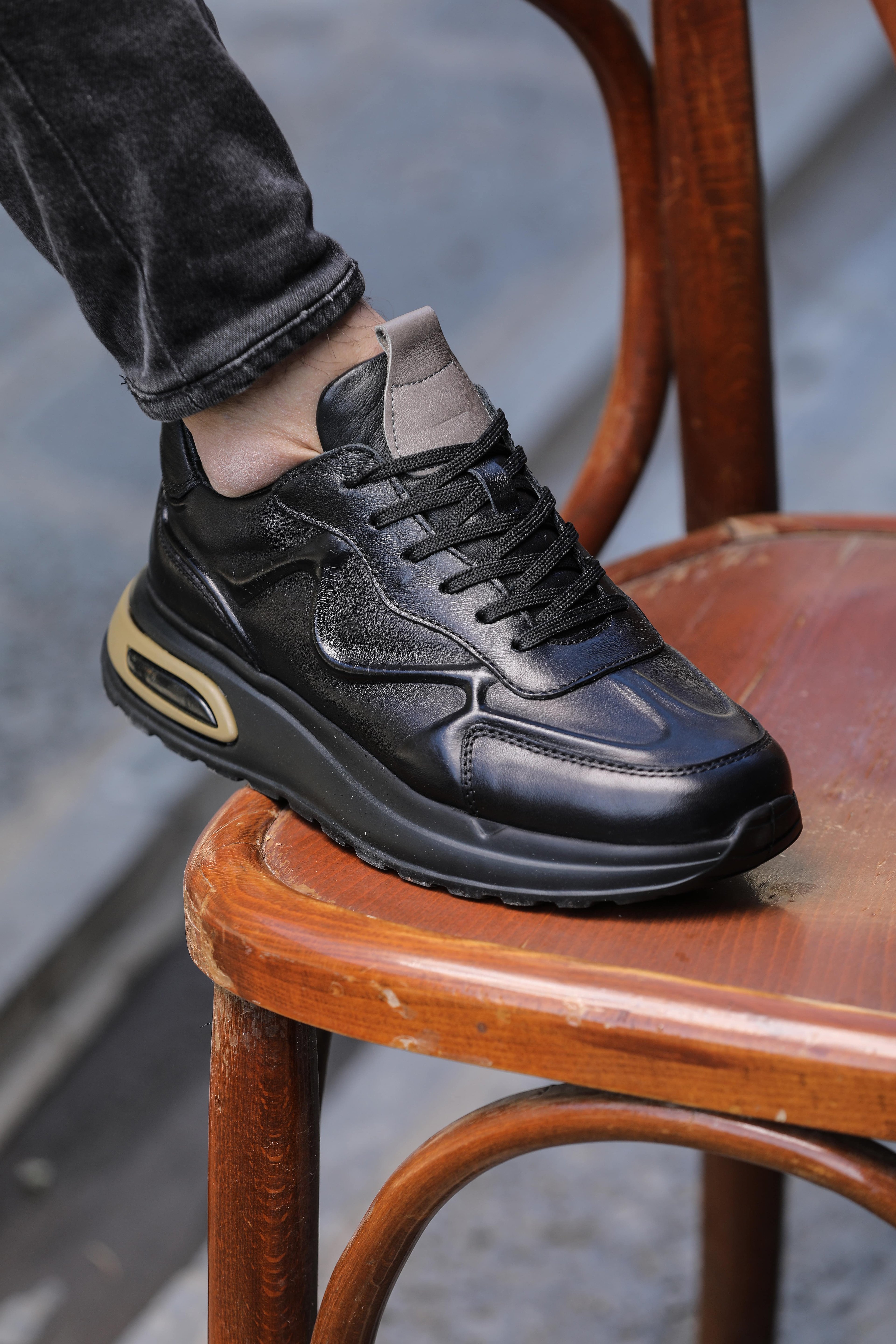 MANİLA HAKİKİ DERİ AİR TABAN GÜNLÜK ERKEK SNEAKER AYAKKABI - Siyah