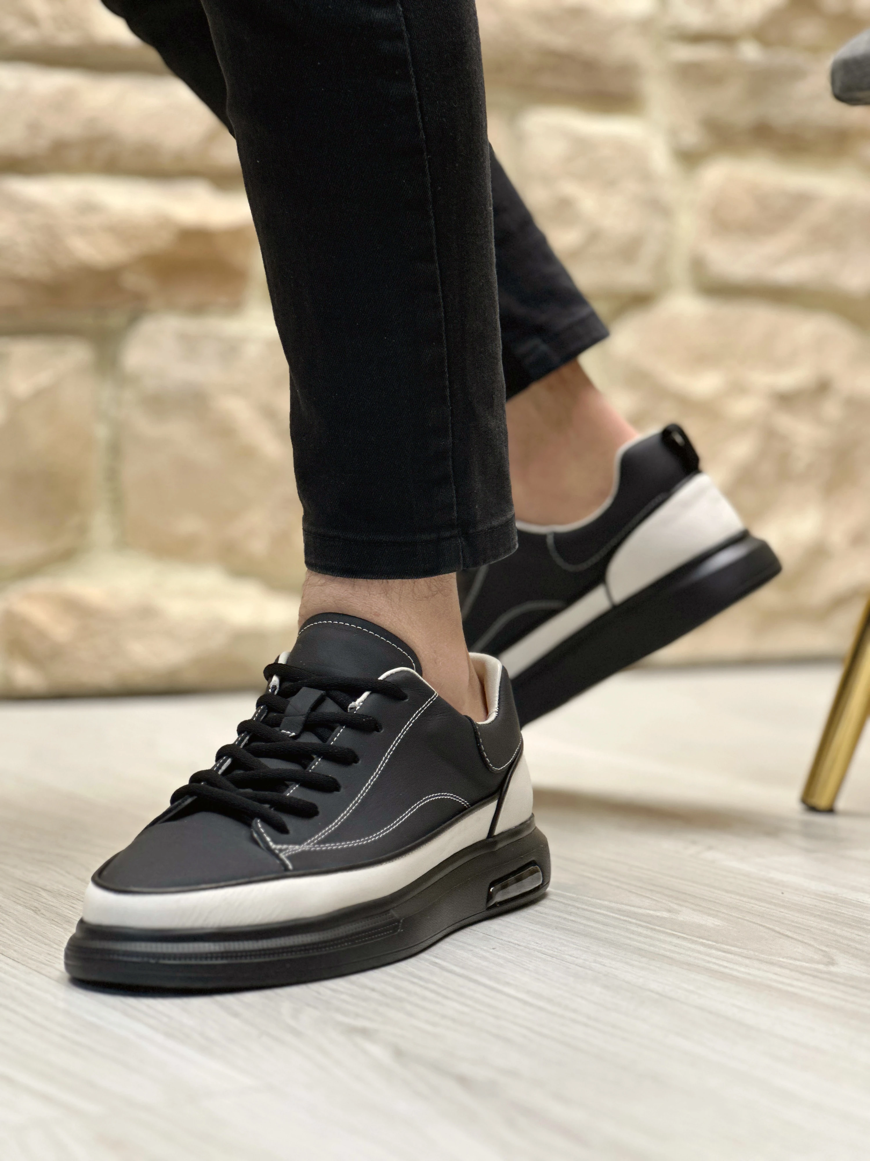CEHA HAKİKİ DERİ AİR TABAN GÜNLÜK ERKEK SNEAKER AYAKKABI - Siyah Garnili
