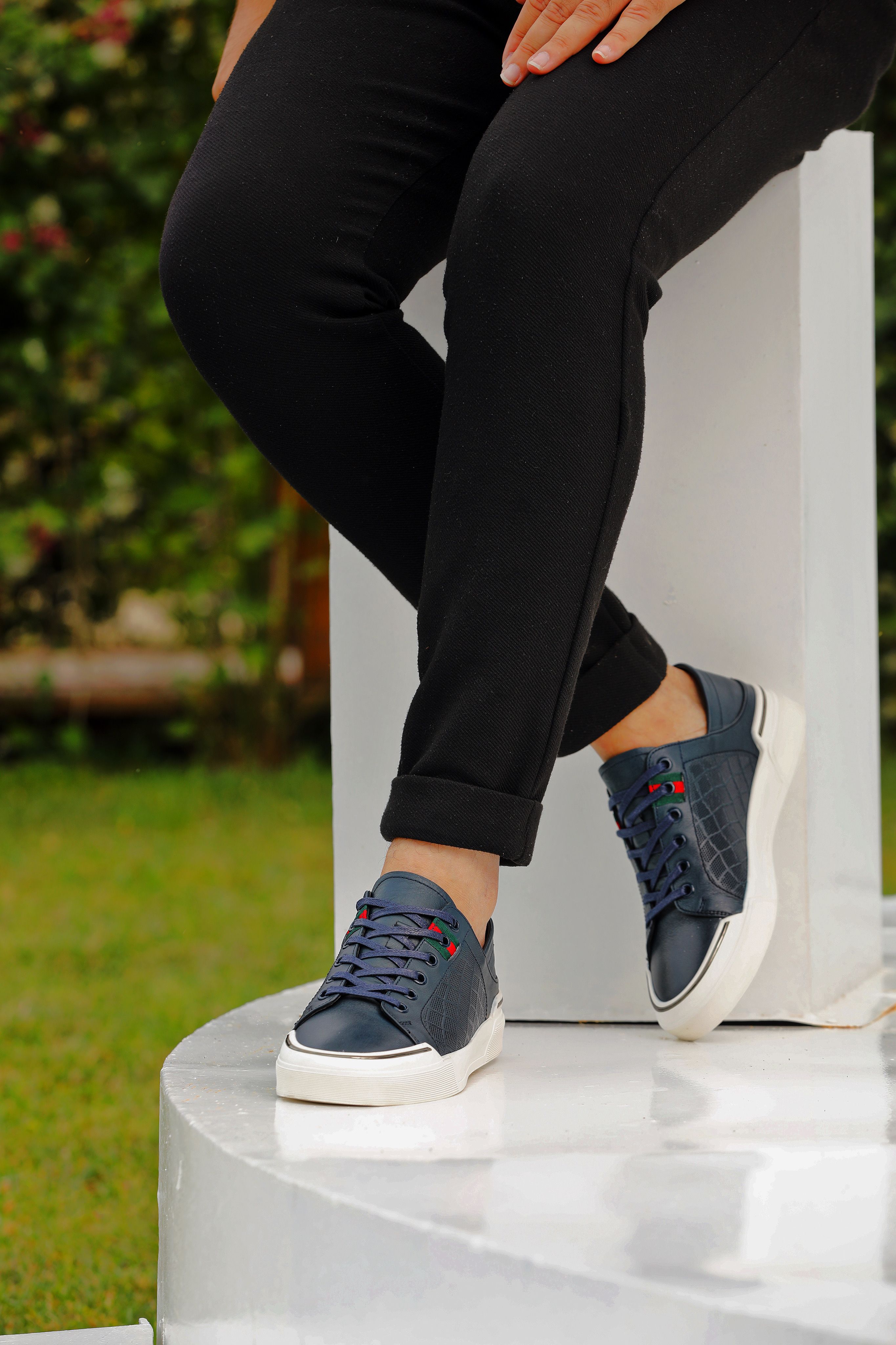 HAKİKİ DERİ GÜNLÜK ERKEK SNEAKER AYAKKABI - Lacivert