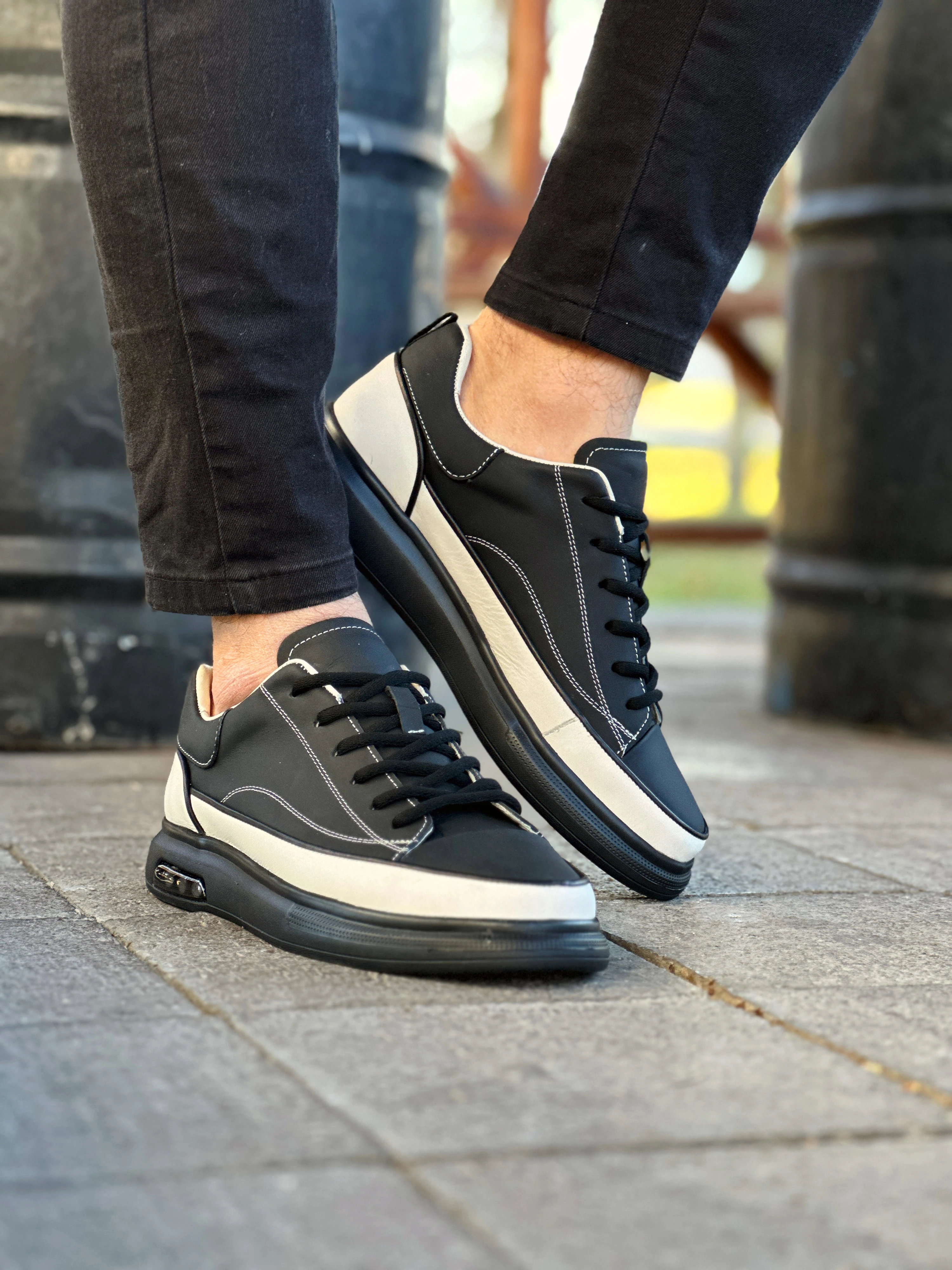 CEHA HAKİKİ DERİ AİR TABAN GÜNLÜK ERKEK SNEAKER AYAKKABI - Siyah Garnili