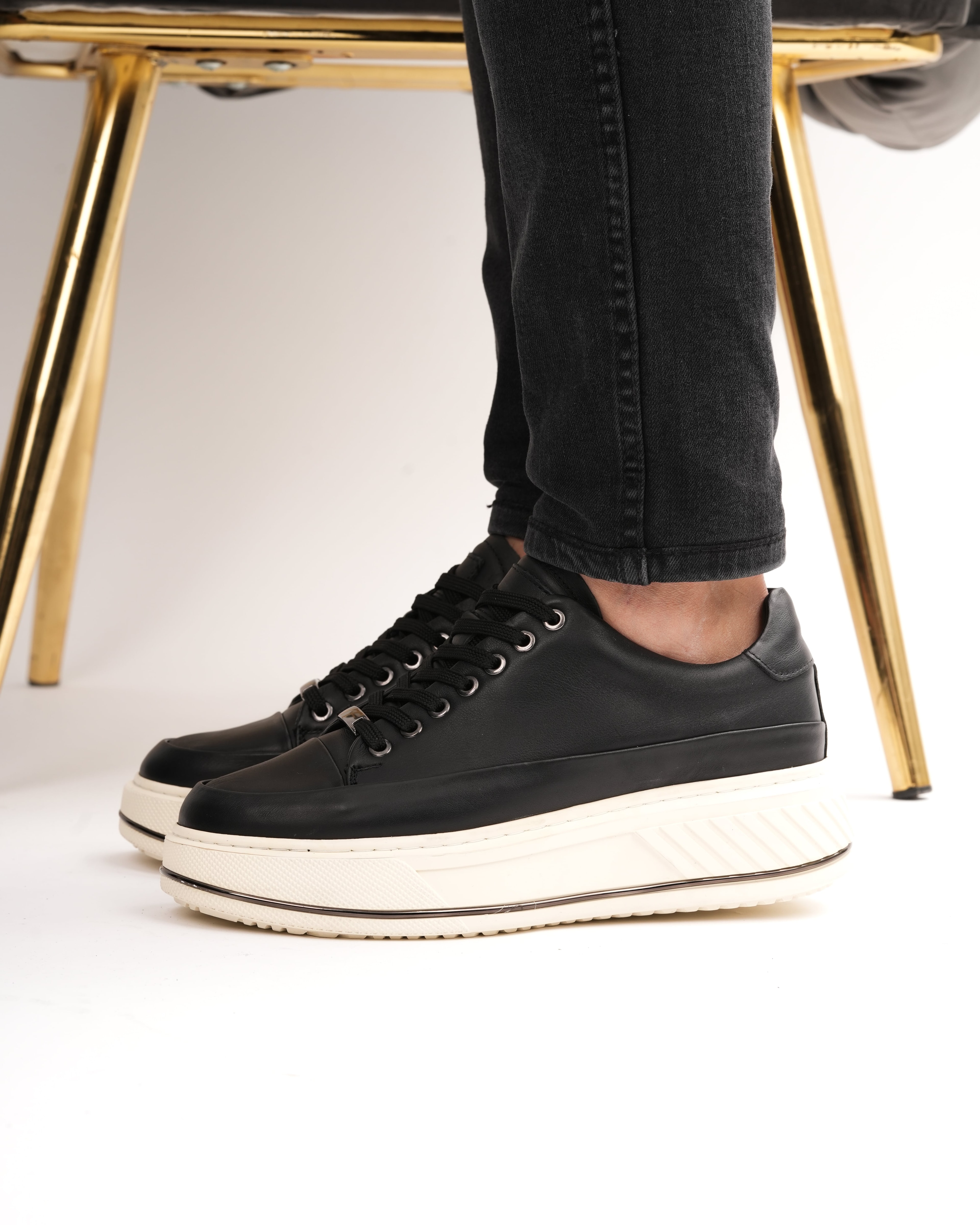 ROJİ HAKİKİ DERİ GÜNLÜK ERKEK SNEAKER - Siyah Tabanı Beyaz