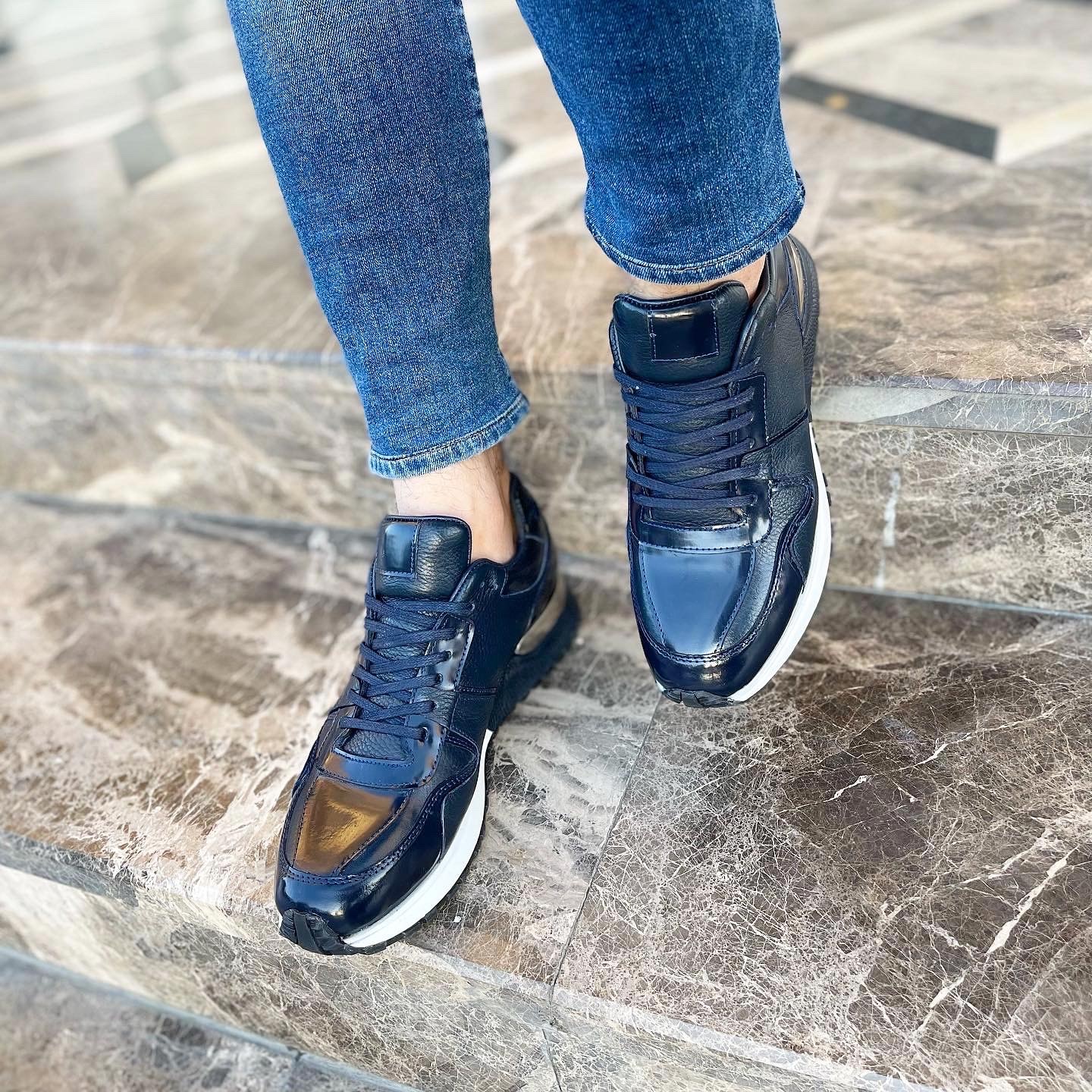 SENTO MODEL HAKİKİ DERİ EVA TABAN GÜNLÜK ERKEK SNEAKER AYAKKABI - Lacivert