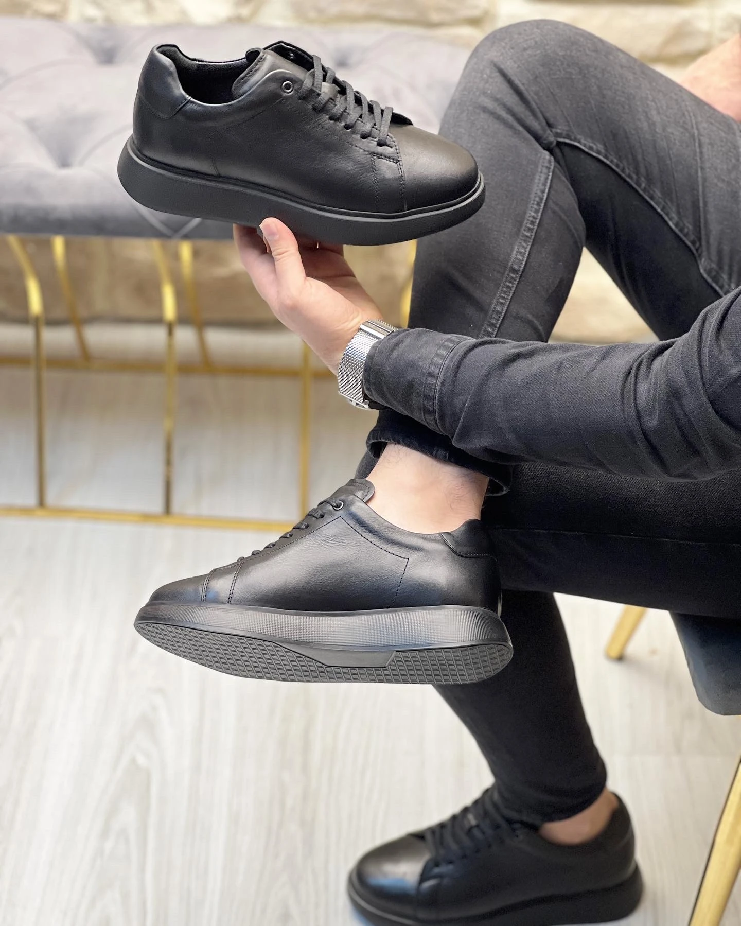 PEİGA HAKİKİ DERİ EVA TABAN GÜNLÜK ERKEK AYAKKABI - Siyah