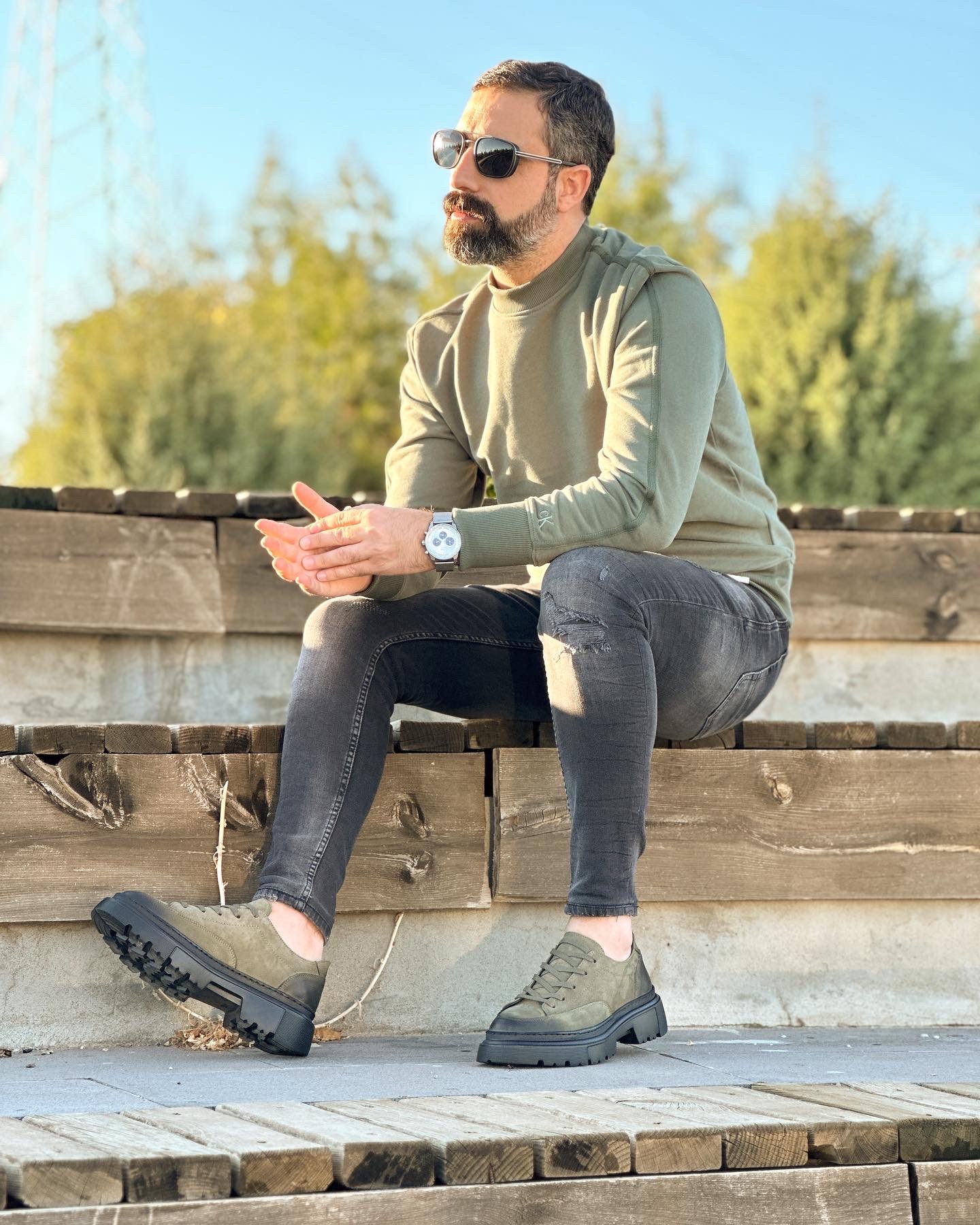 HAKİKİ DERİ EVA TABAN GÜNLÜK ERKEK CASUAL AYAKKABI - haki yeşil