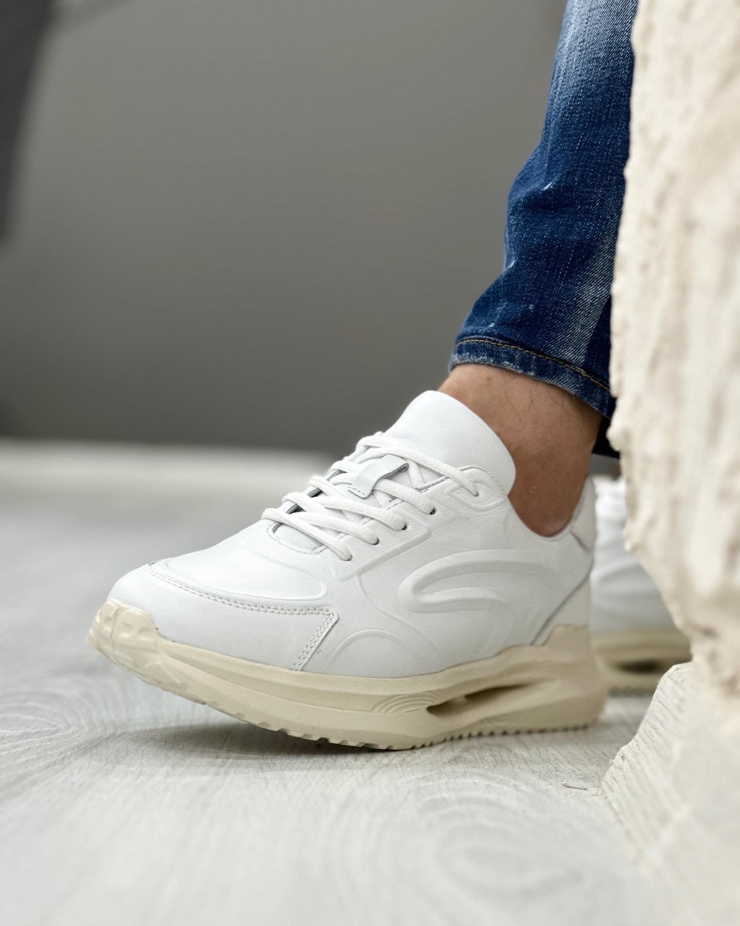 RAVİ HAKİKİ DERİ AİR TABAN GÜNLÜK ERKEK SNEAKER AYAKKABI - Beyaz