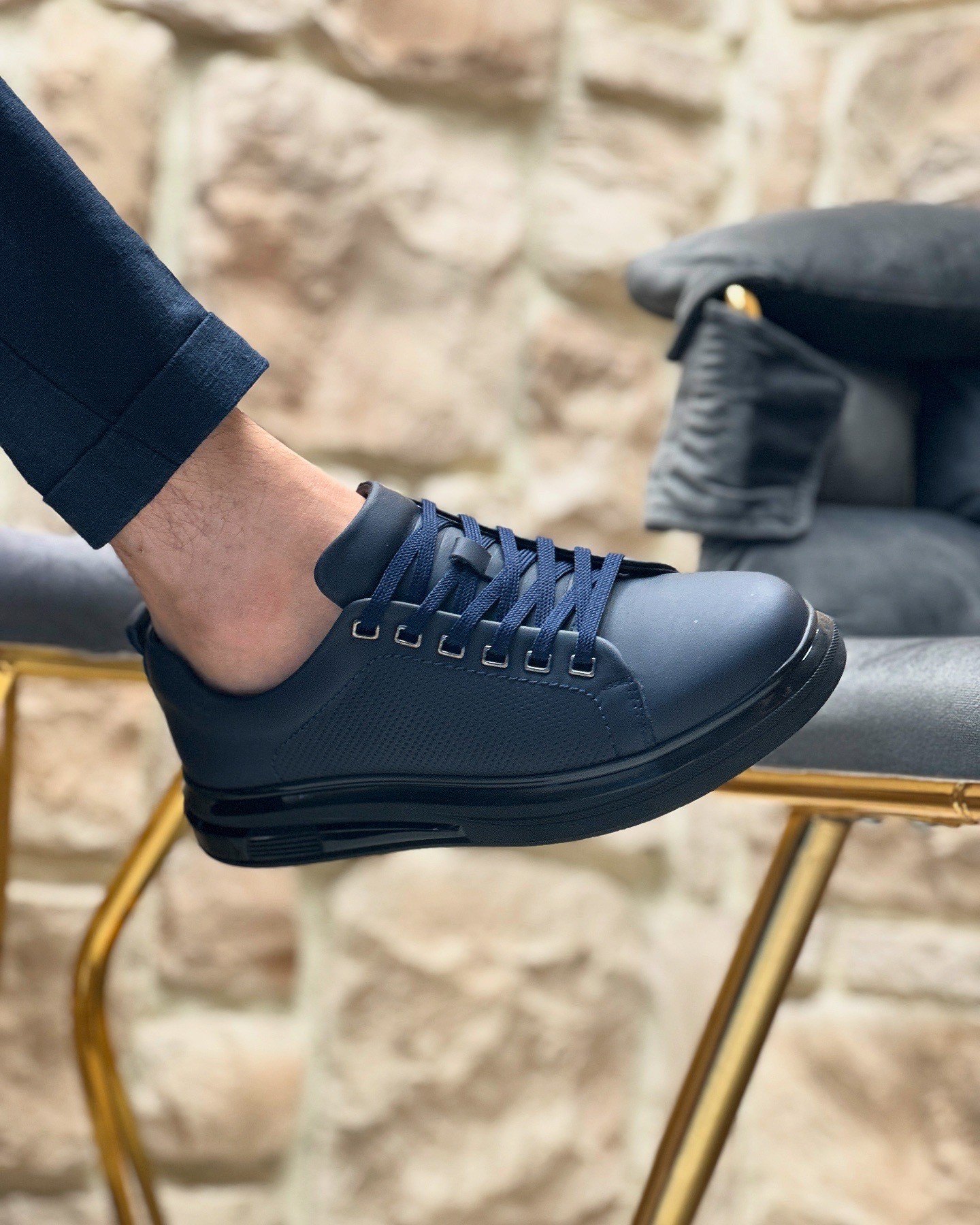 ADERO HAKİKİ DERİ AİR TABAN GÜNLÜK ERKEK SNEAKER AYAKKABI - Lacivert