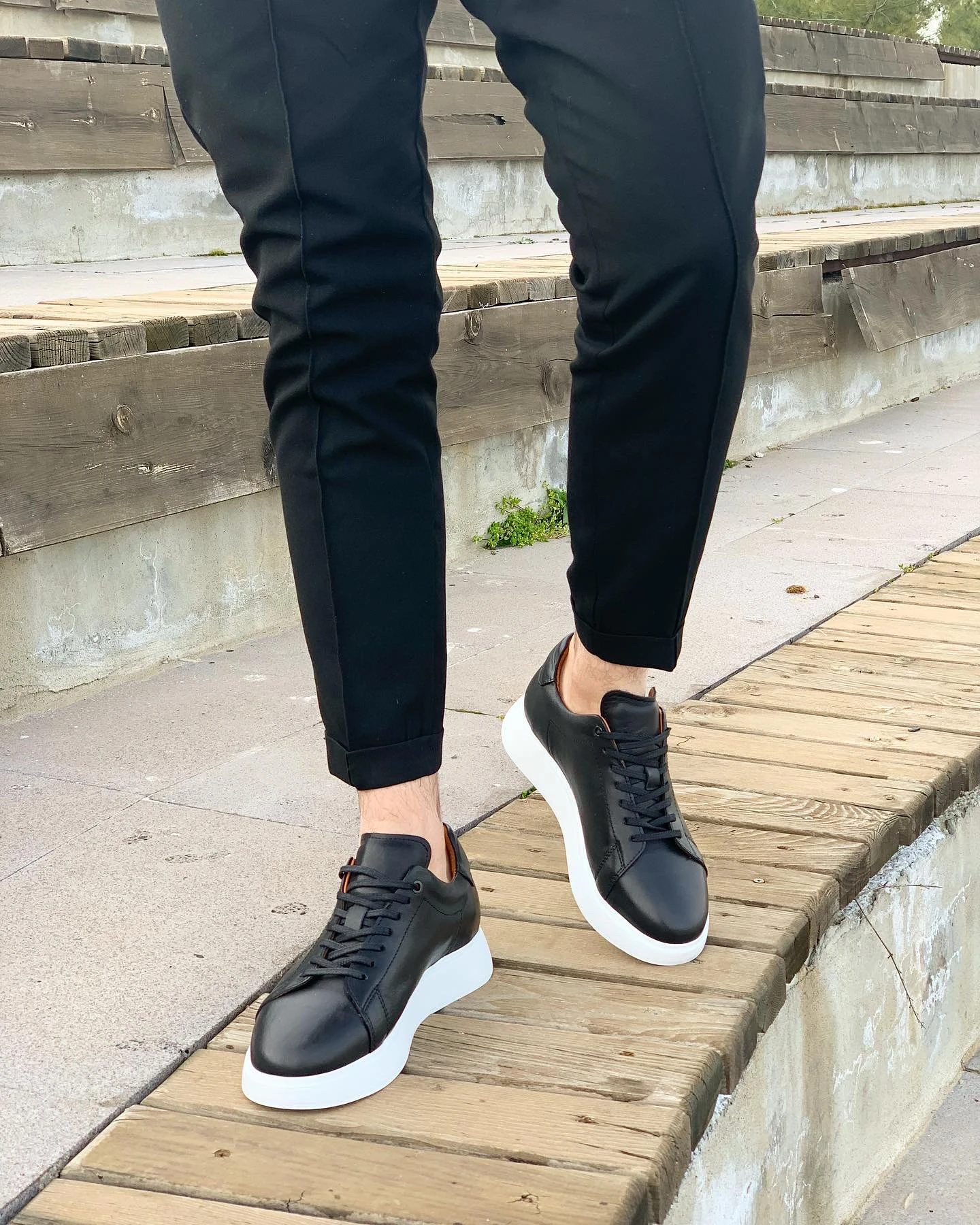 PEİGA HAKİKİ DERİ EVA TABAN GÜNLÜK ERKEK AYAKKABI - Siyah Tabanı Beyaz