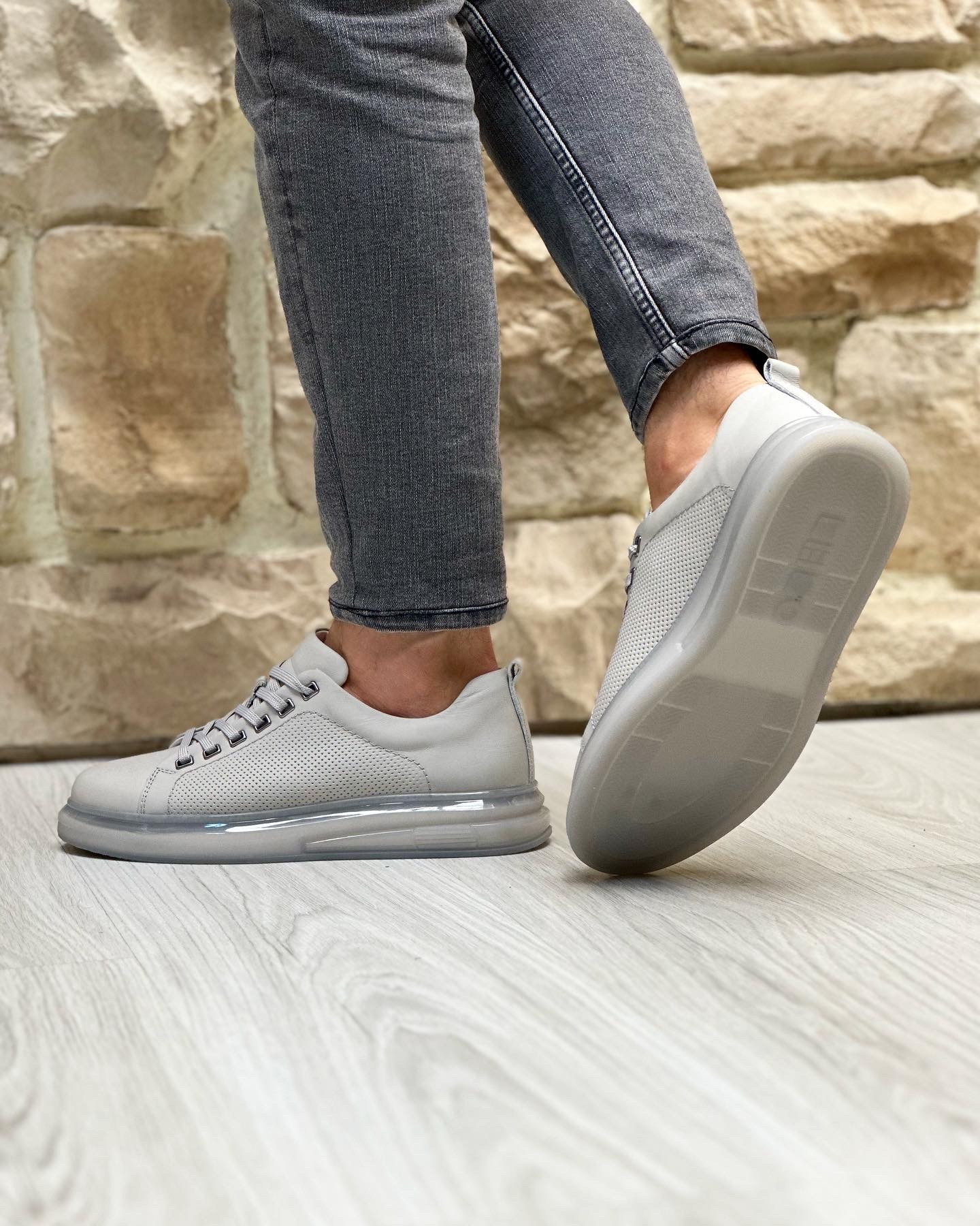 ADERO HAKİKİ DERİ AİR TABAN GÜNLÜK ERKEK SNEAKER AYAKKABI - Gri