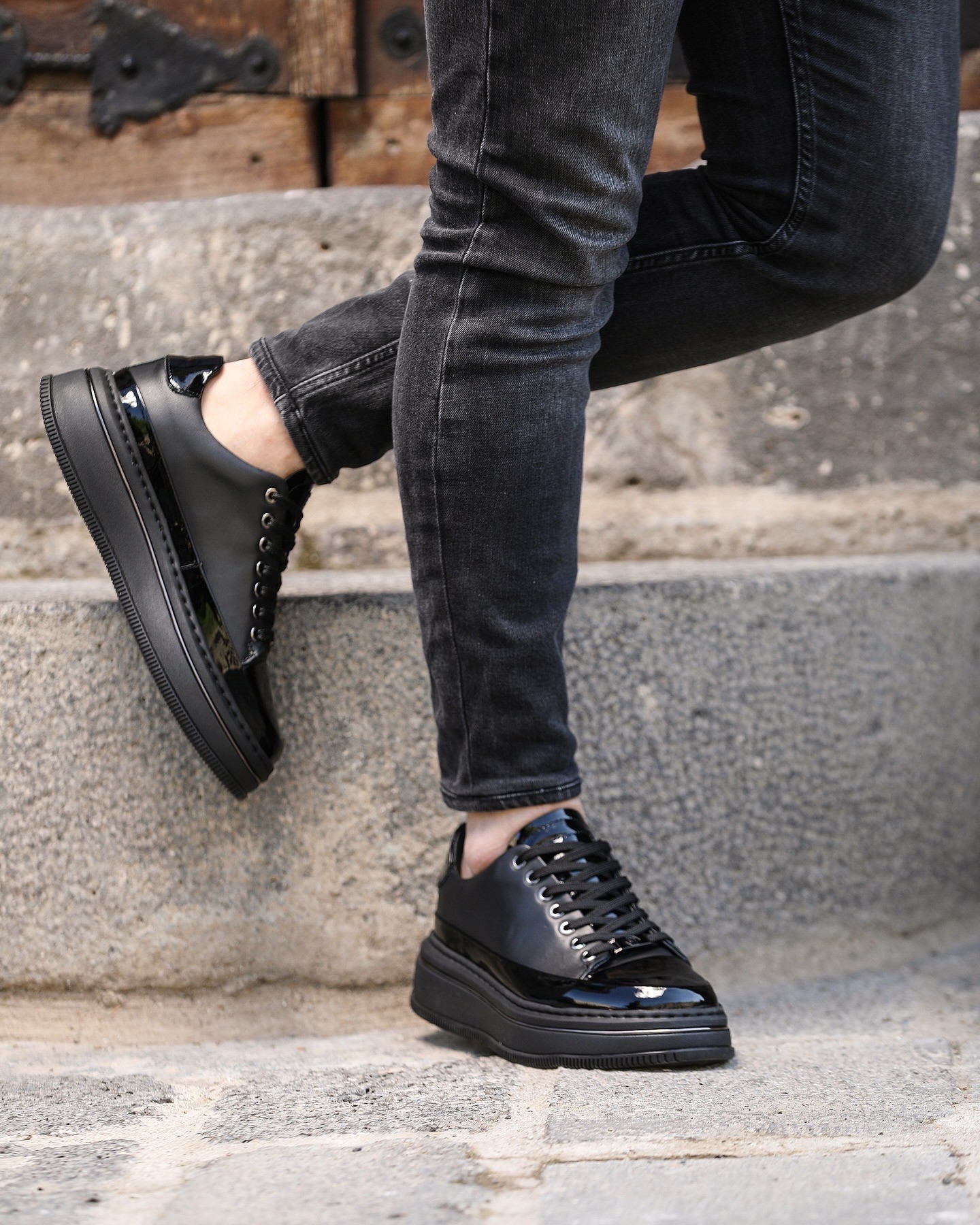 ROGLAN HAKİKİ DERİ EVA TABAN GÜNLÜK ERKEK SNEAKER AYAKKABI - Siyah Rugan