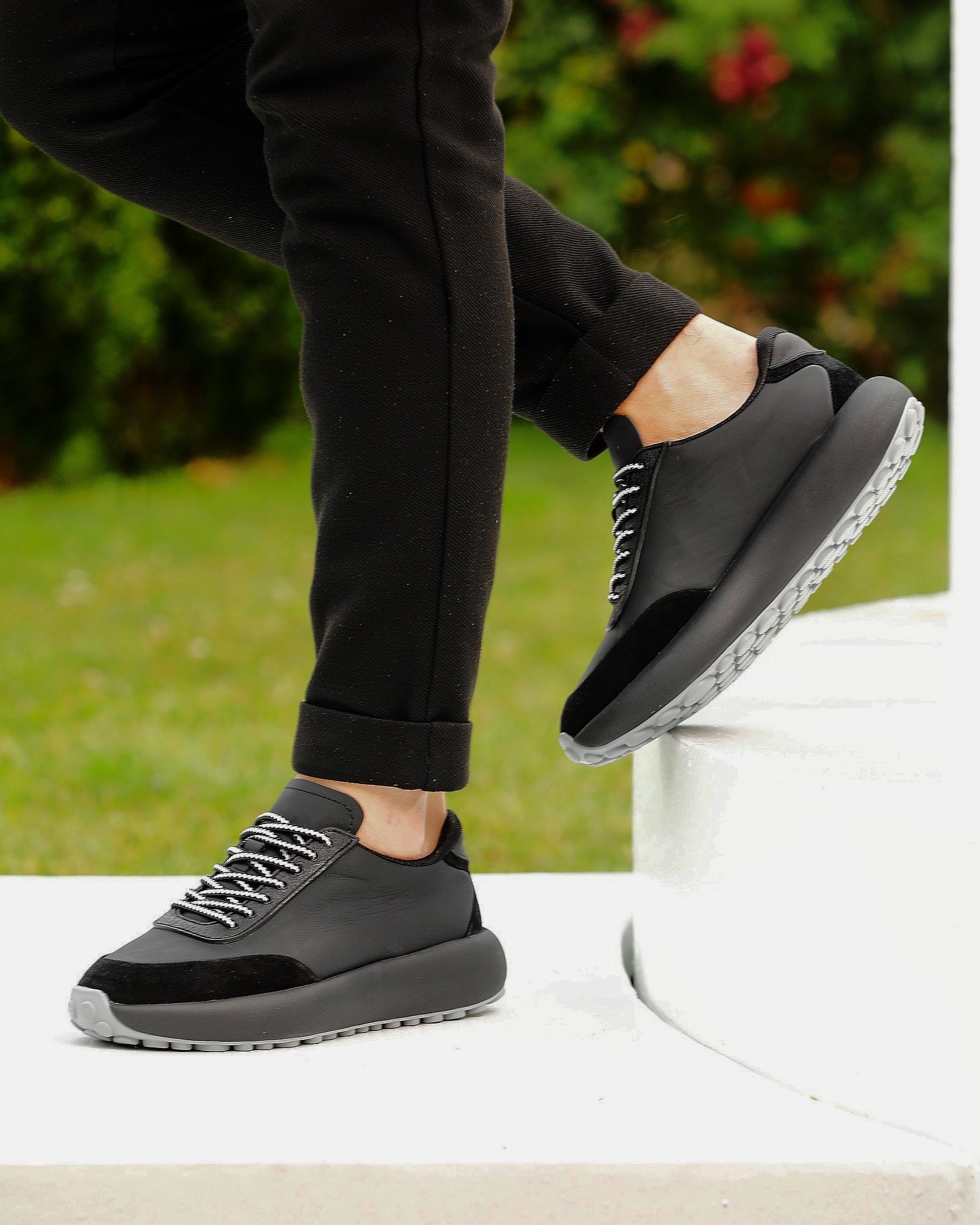 HAKİKİ DERİ AİR TABAN GÜNLÜK ERKEK SNEAKER AYAKKABI - Siyah