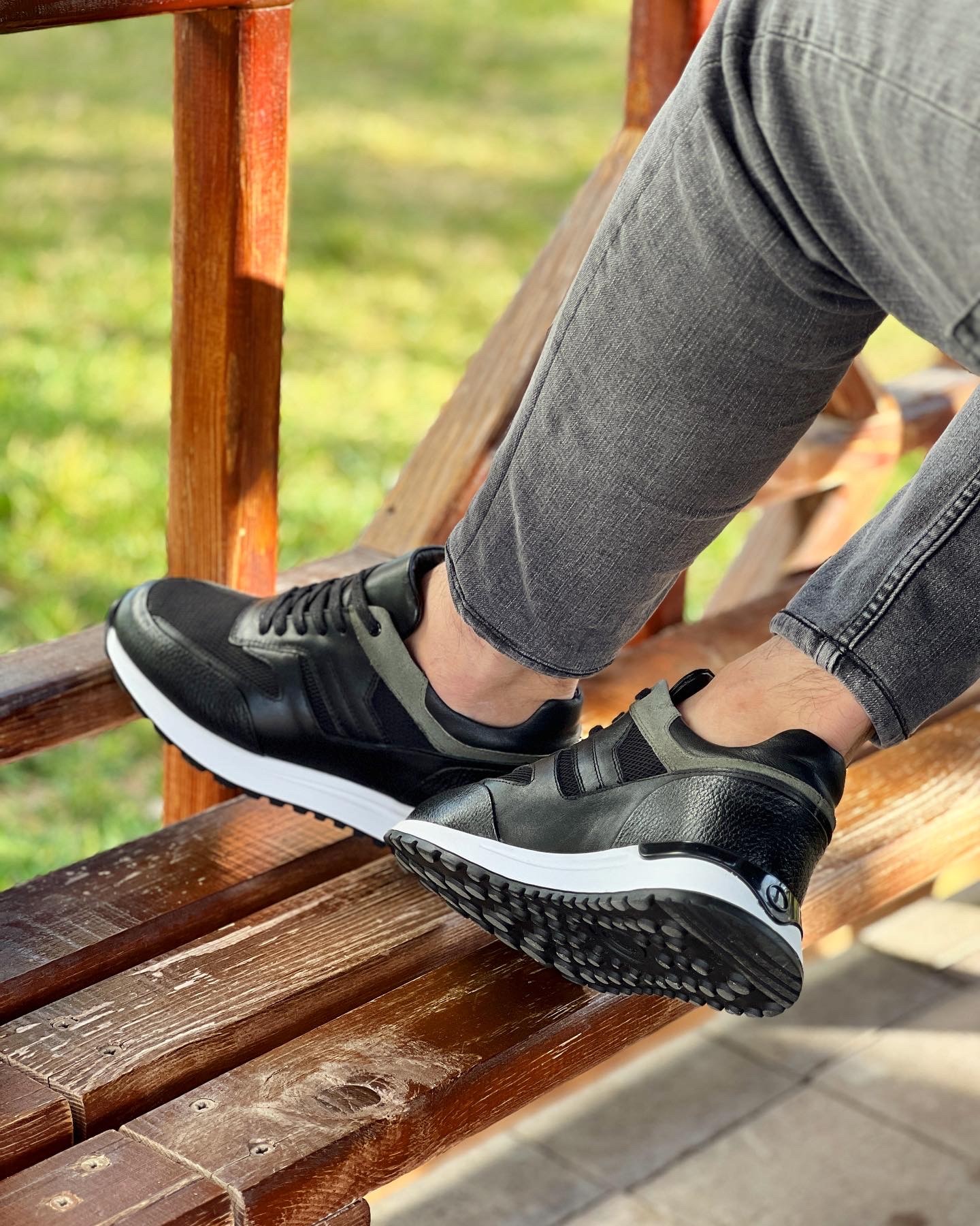 ARTH HAKİKİ DERİ EVA TABAN GÜNLÜK ERKEK SNEAKER AYAKKABI - Siyah Garnili