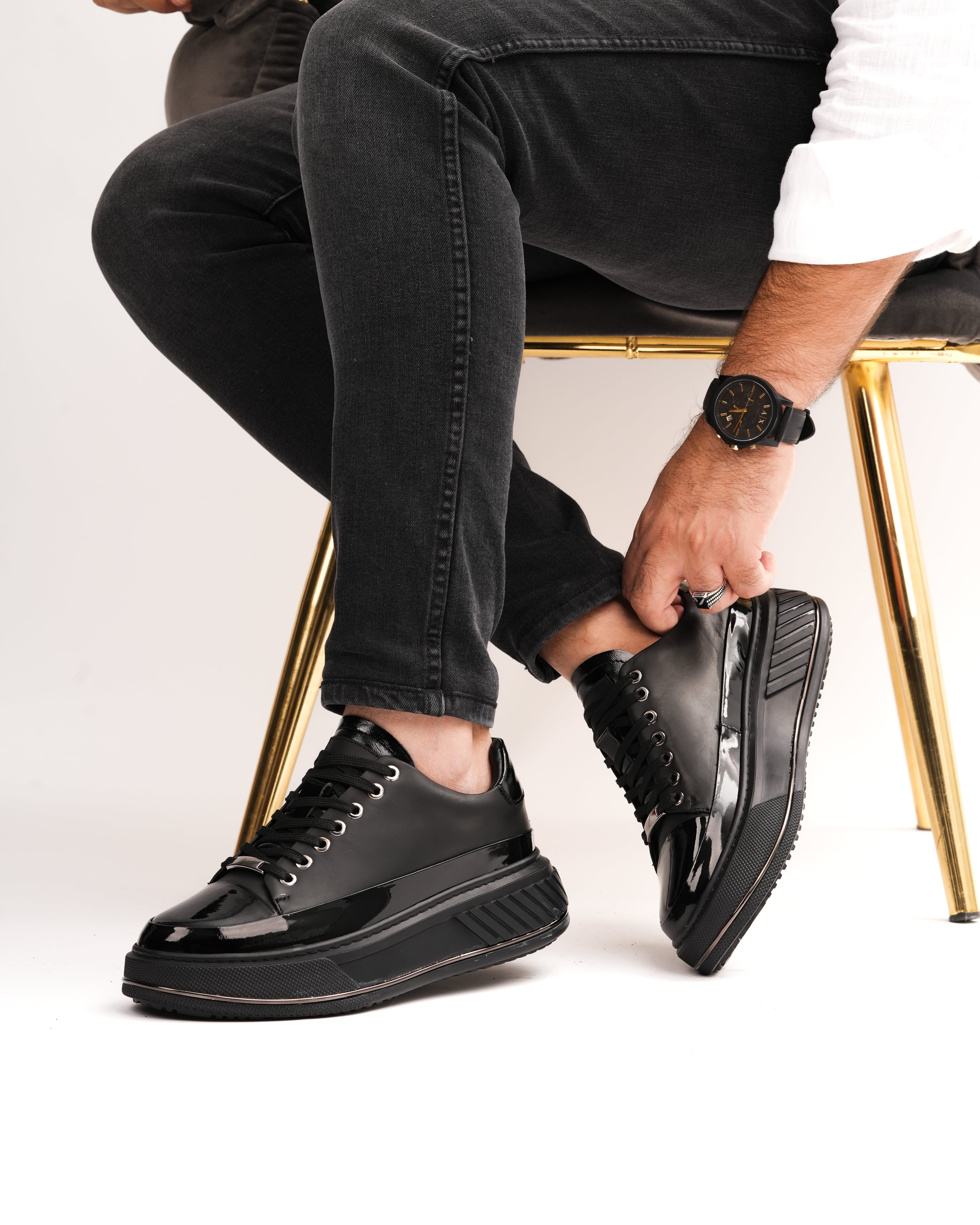 ROJİ HAKİKİ DERİ GÜNLÜK ERKEK SNEAKER - Siyah