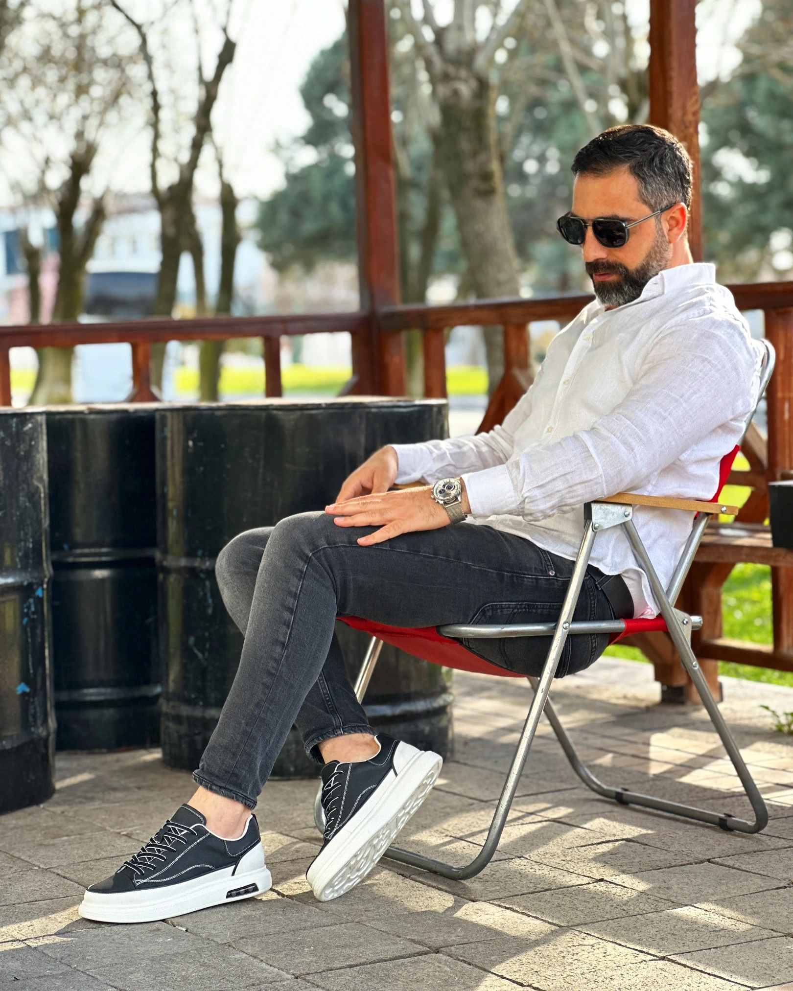 CEHA HAKİKİ DERİ AİR TABAN GÜNLÜK ERKEK SNEAKER AYAKKABI - Siyah Tabanı Beyaz