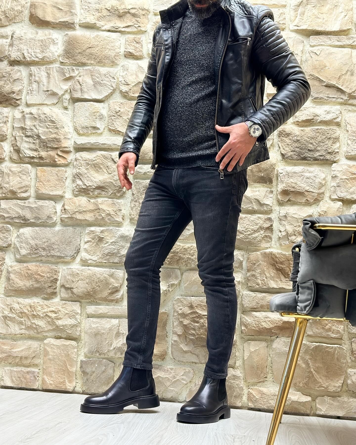 RUNY HAKİKİ DERİ EVA ATABAN GÜNLÜK ERKEK BOT - Siyah