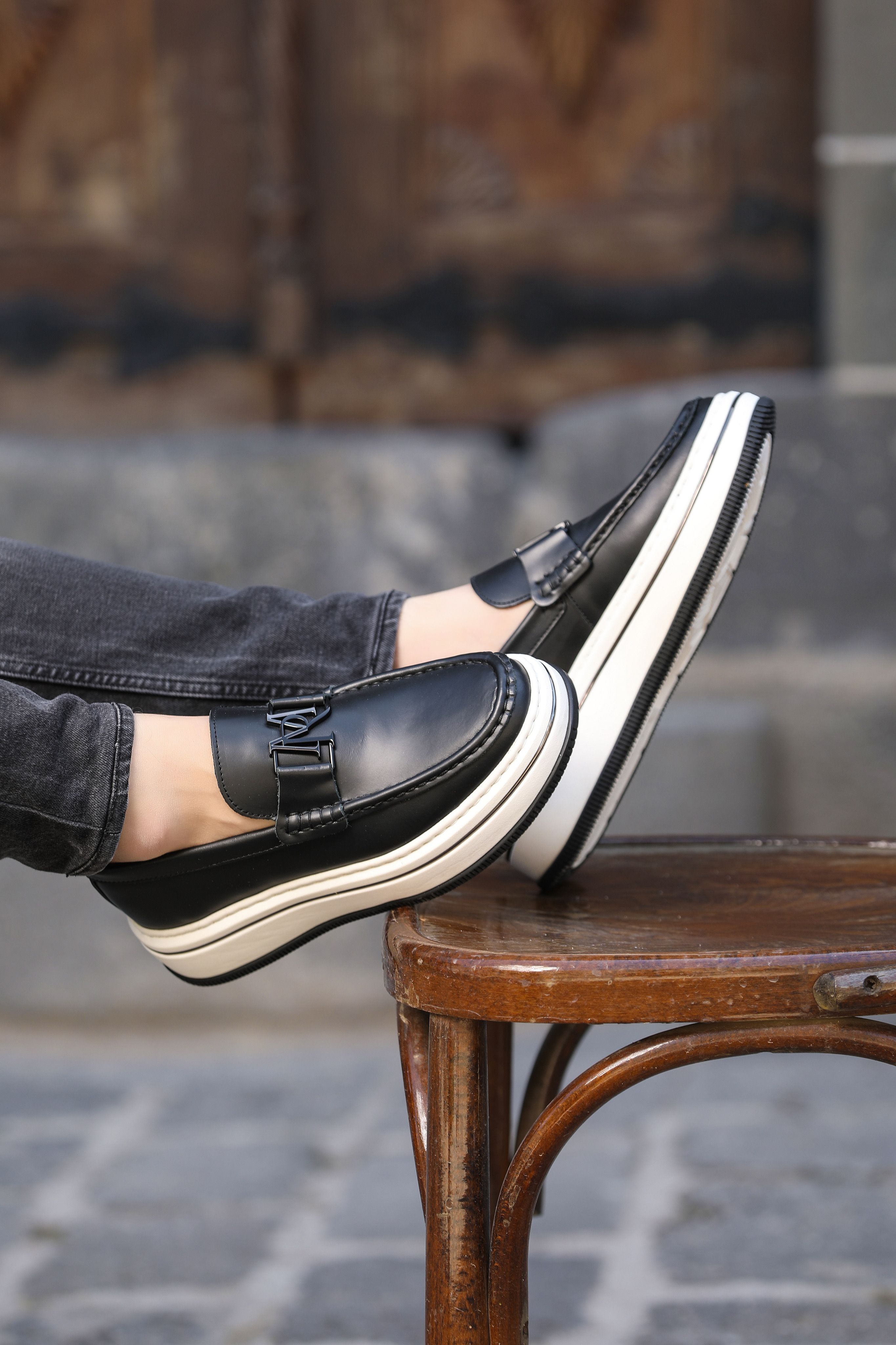 DELİVA HAKİKİ DERİ EVA TABAN GÜNLÜK ERKEK SNEAKER AYAKKABI - Siyah