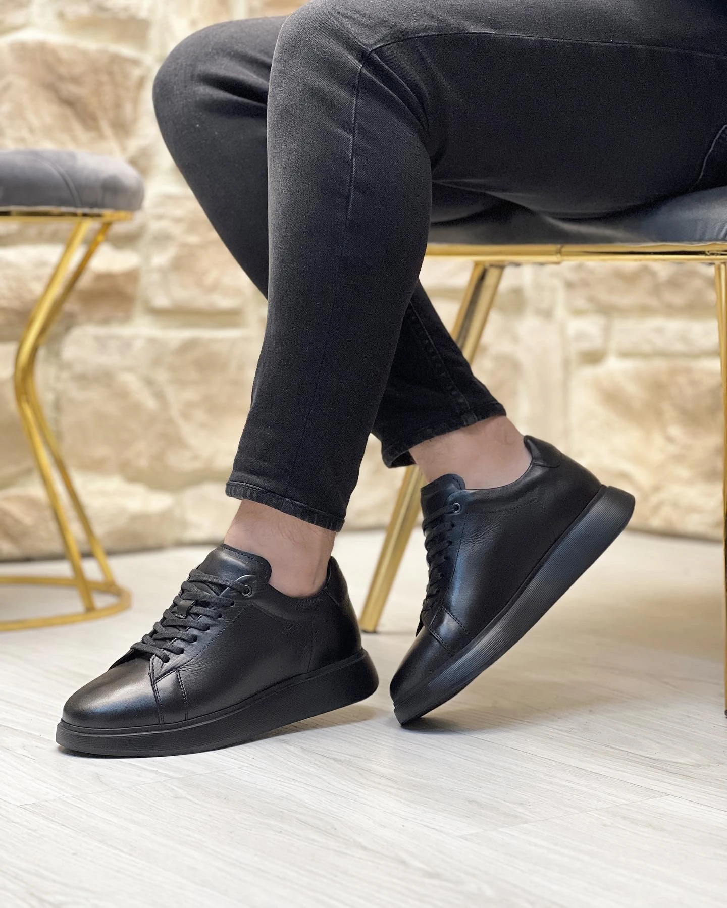 PEİGA HAKİKİ DERİ EVA TABAN GÜNLÜK ERKEK AYAKKABI - Siyah