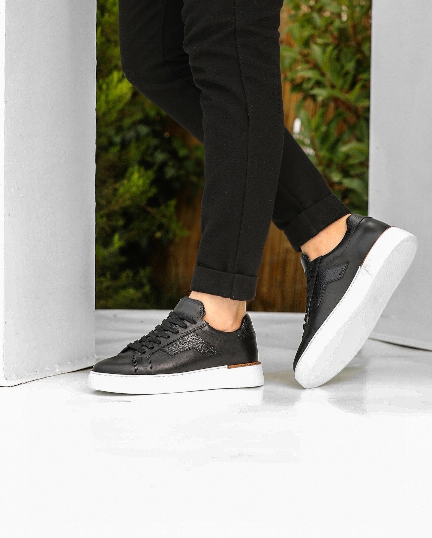 HAKİKİ DERİ EVA TABAN GÜNLÜK ERKEK SNEAKER AYAKKABI - Siyah